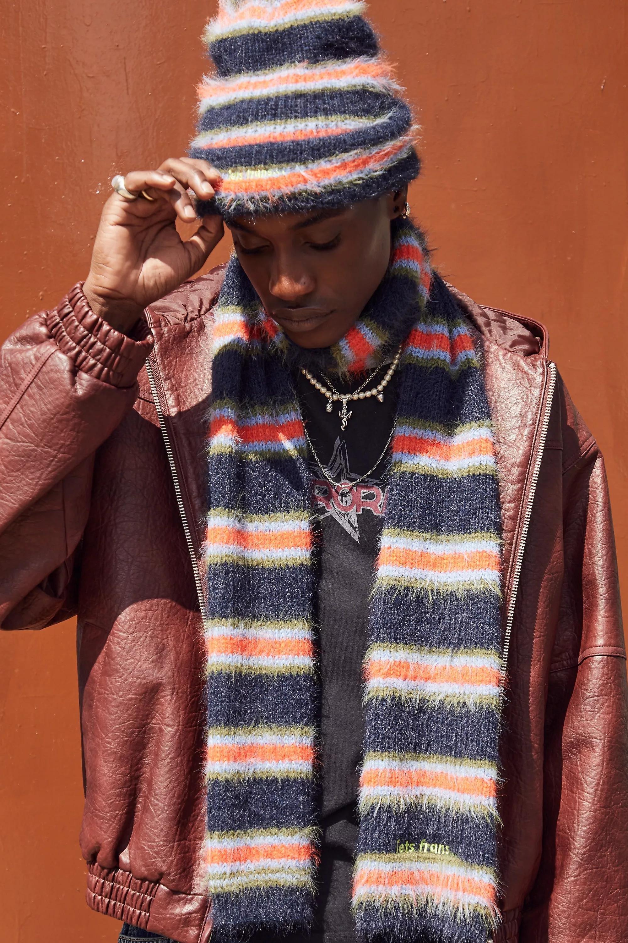 Urban Outfitters Orange iets Eyelash Knit Stripe Scarf