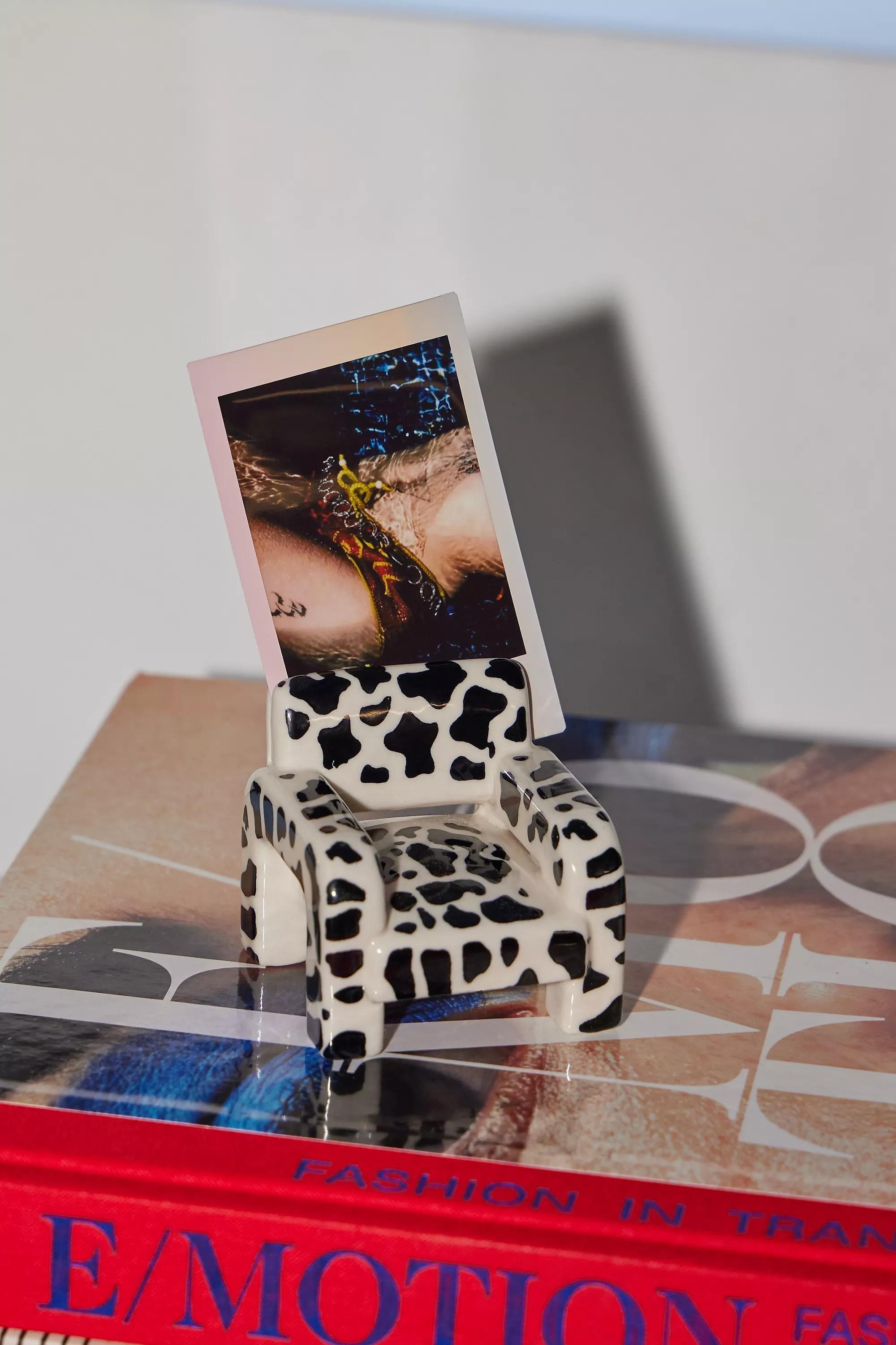 Black Cow Print Chair Photo Holder, BLK, large image number 1