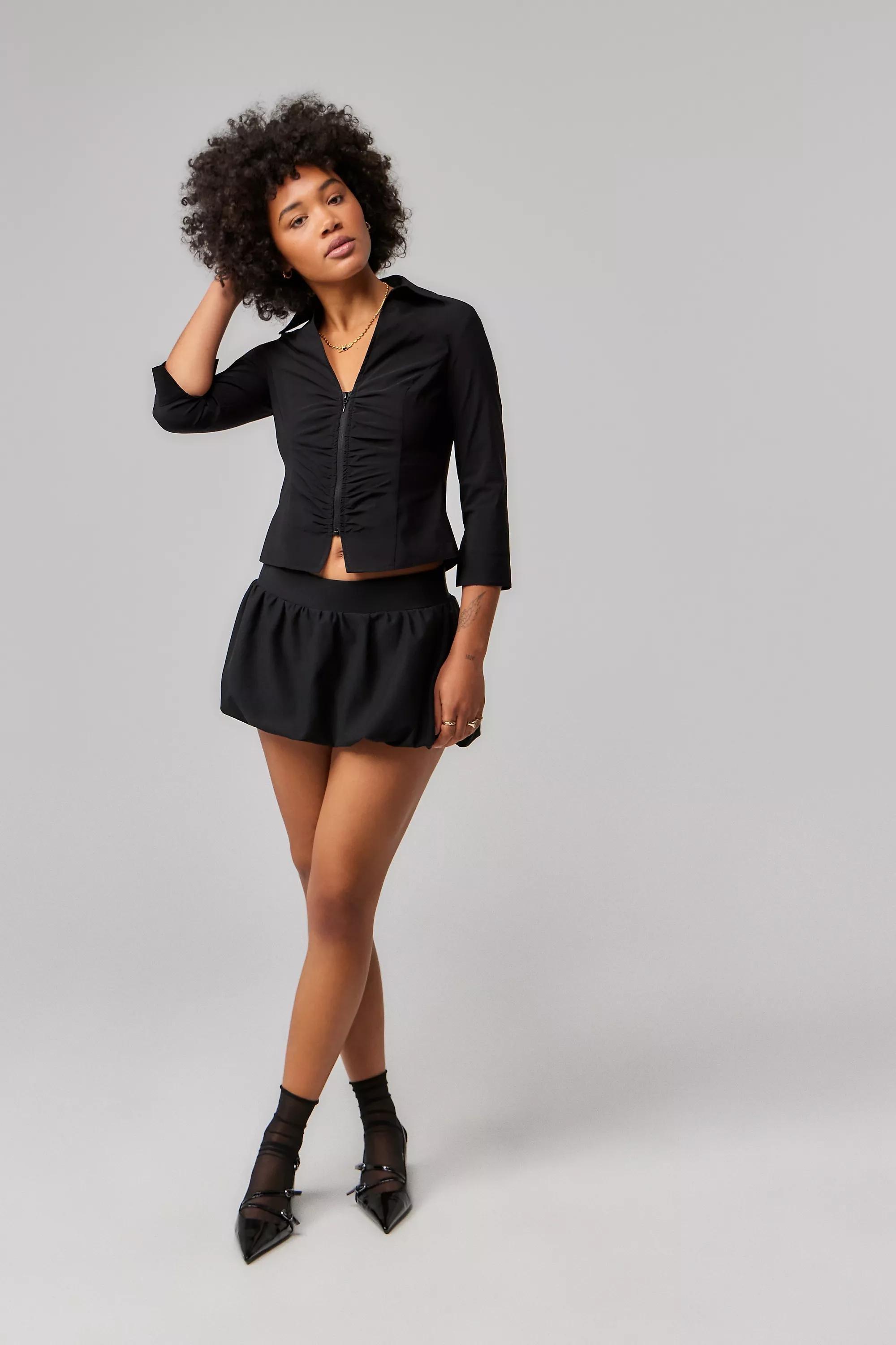 Black Silence + Noise Mila Ruched Bengaline Shirt, , large image number 1
