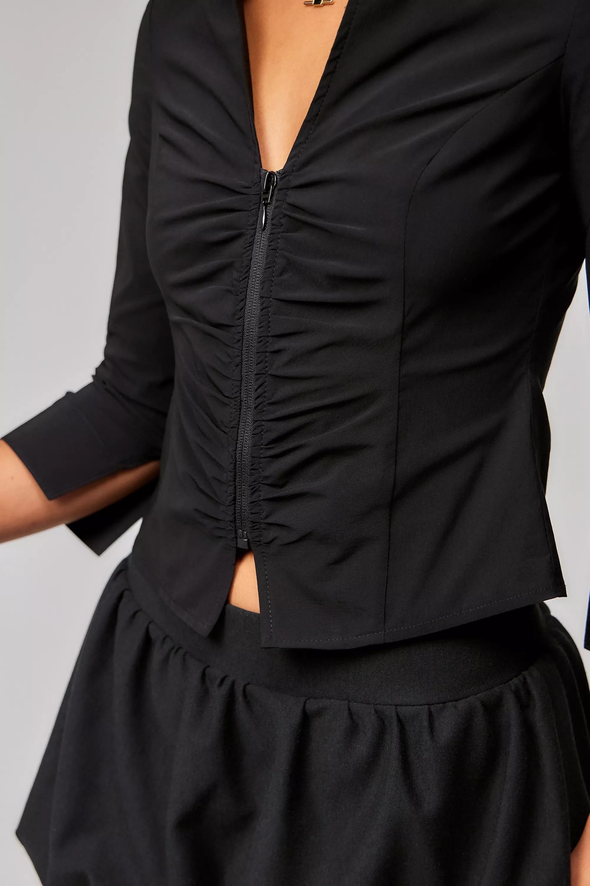Black Silence + Noise Mila Ruched Bengaline Shirt, , large image number 2