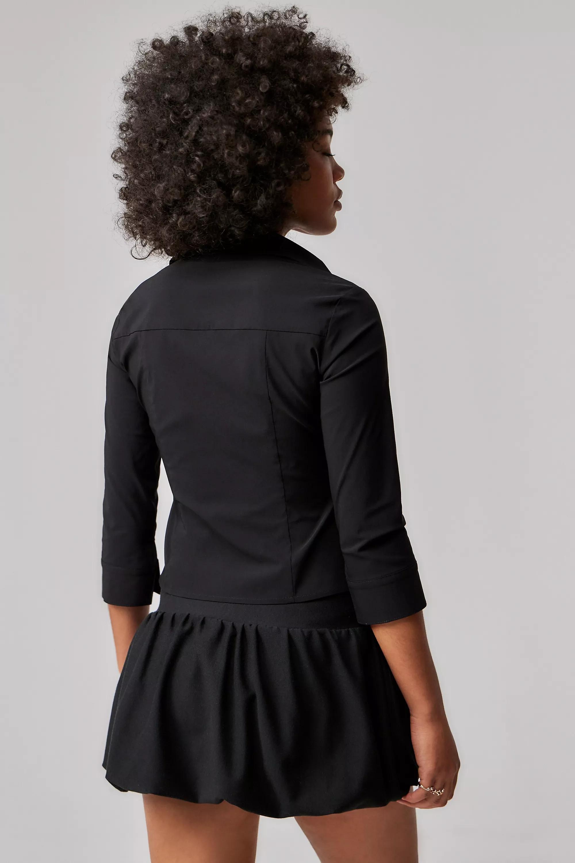 Black Silence + Noise Mila Ruched Bengaline Shirt, , large image number 3