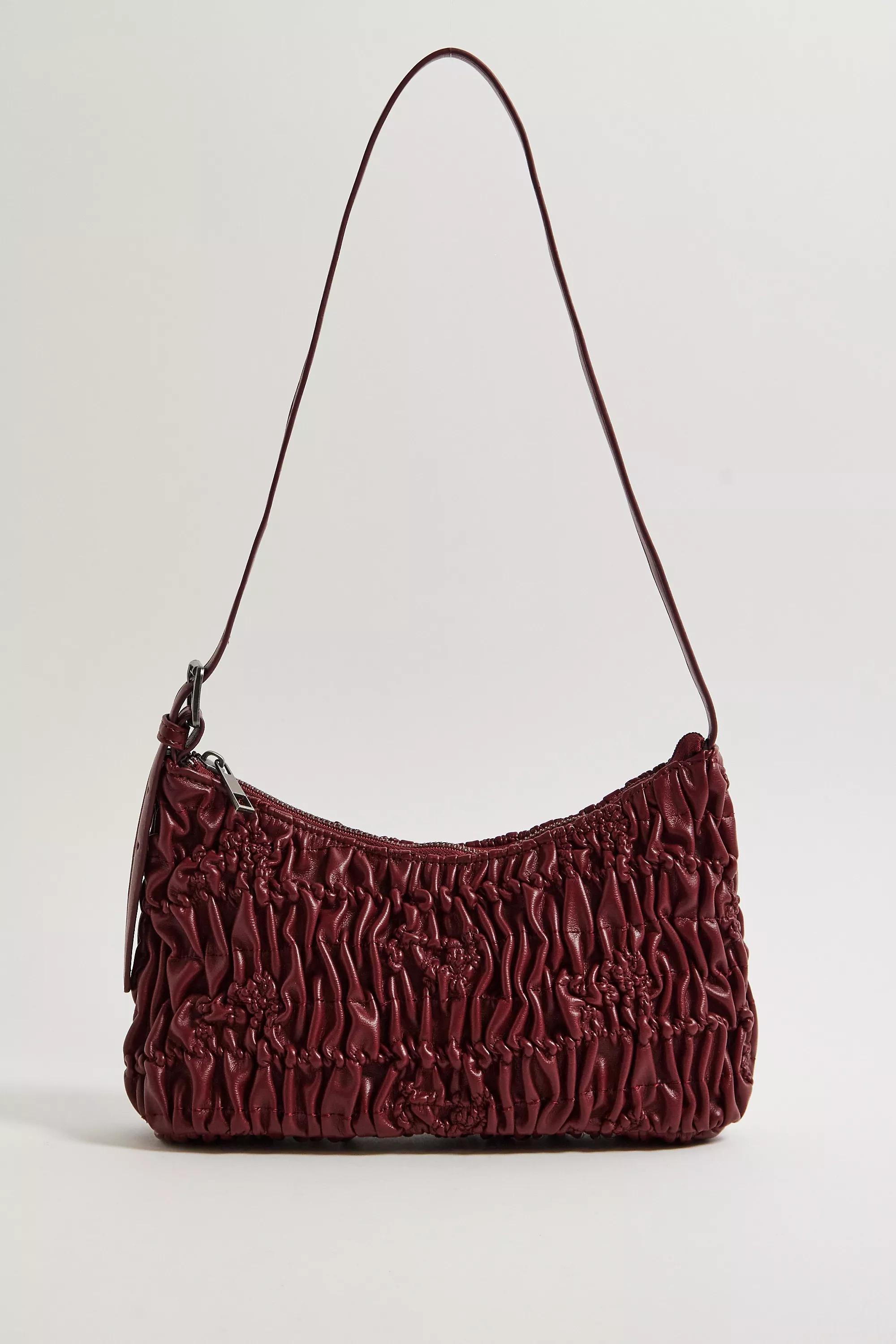Maroon Uo Ruched Faux Leather Shoulder Bag, WINE, large image number 1