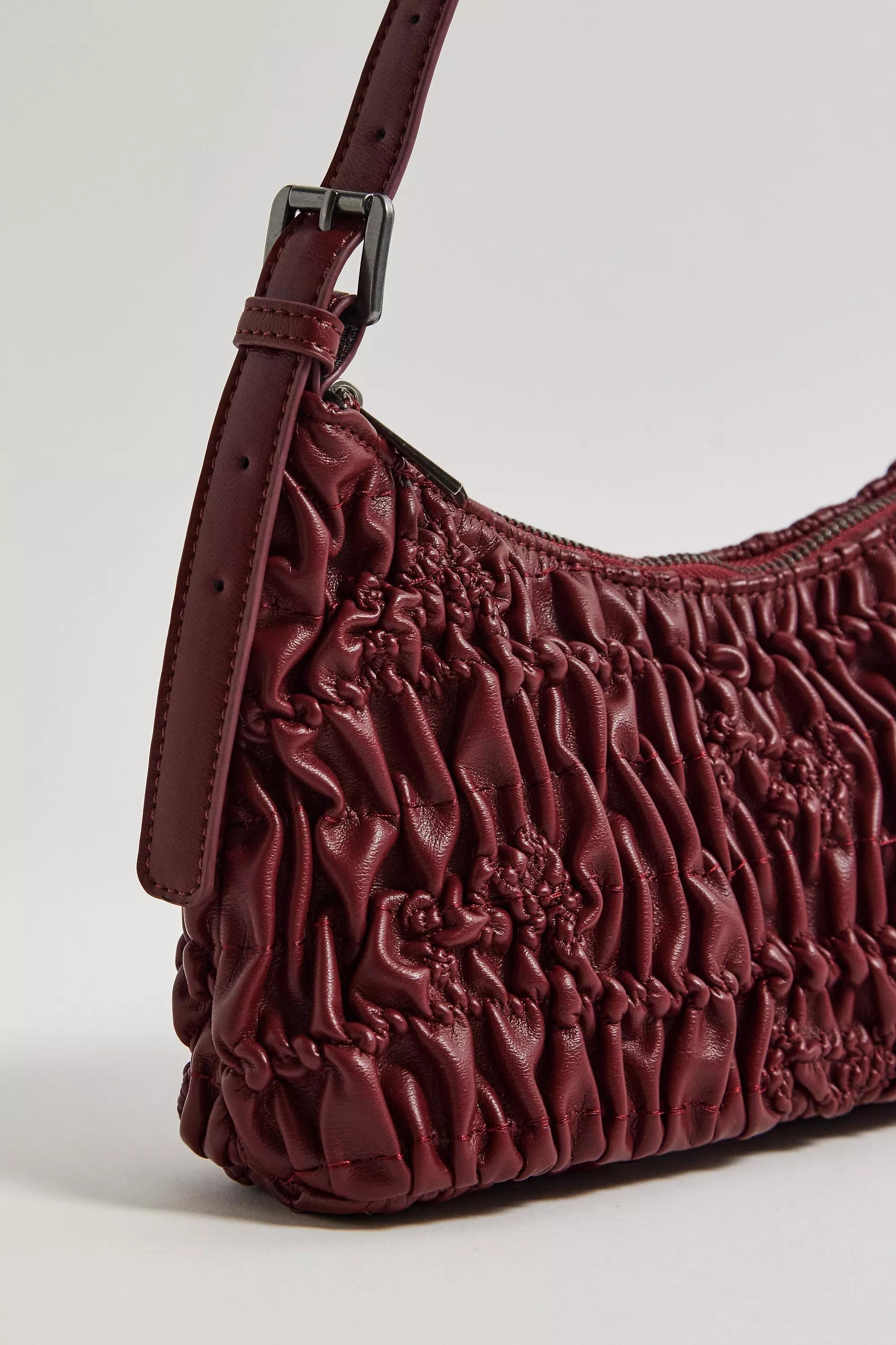 Maroon Uo Ruched Faux Leather Shoulder Bag, WINE, large image number 2