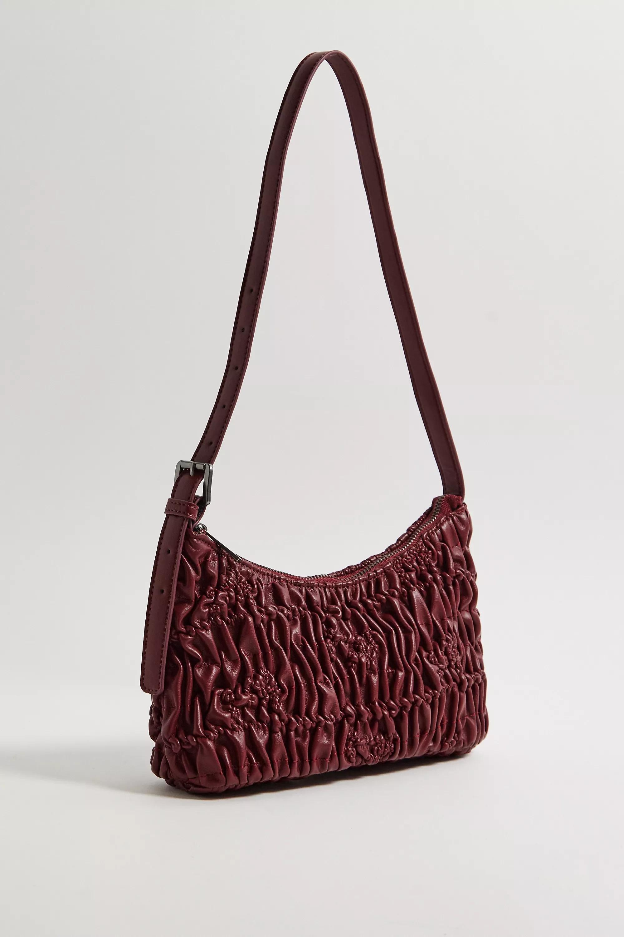 Maroon Uo Ruched Faux Leather Shoulder Bag, WINE, large image number 3