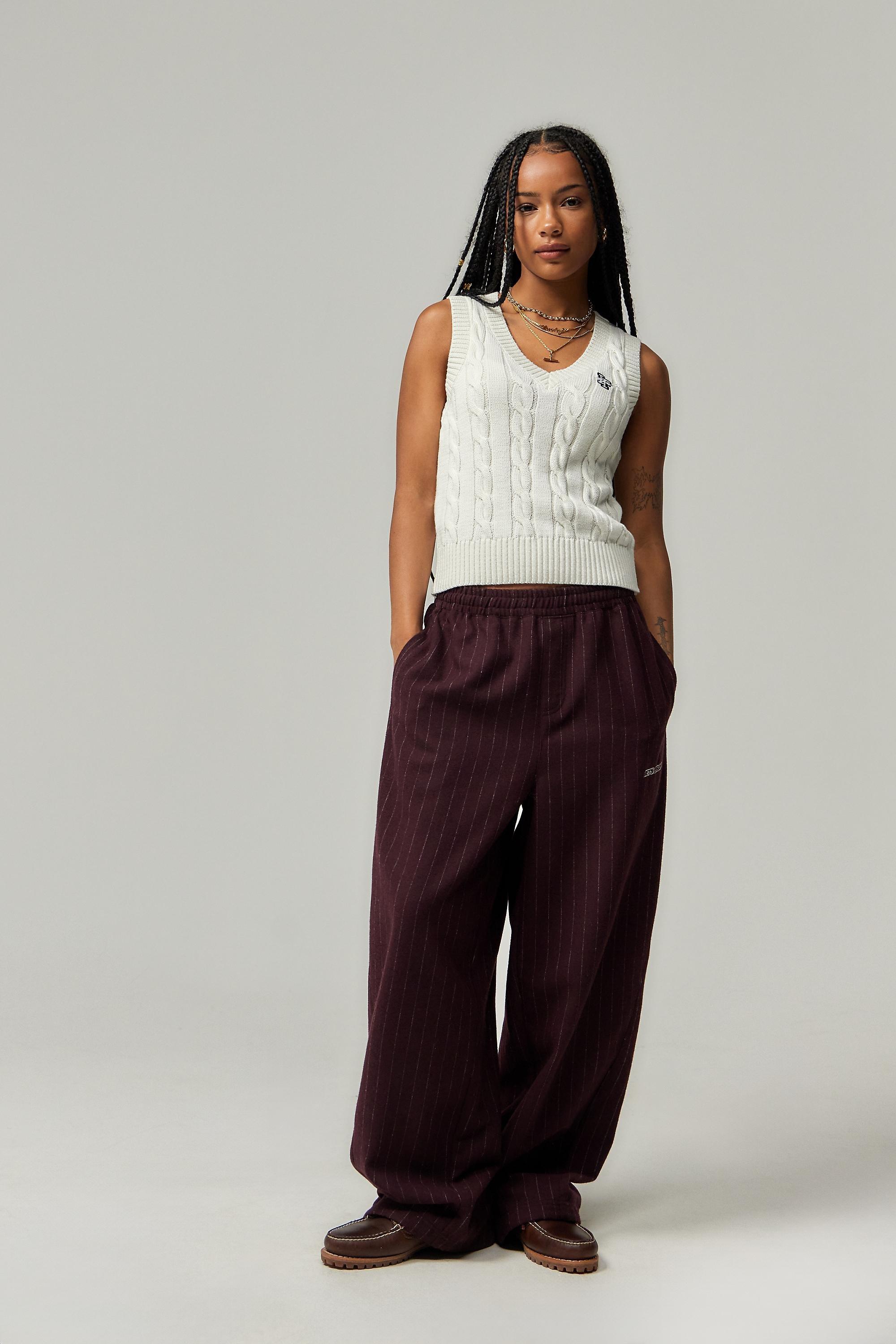 Burgundy Iets Frans... Striped Baggy Joggers, , large image number 1