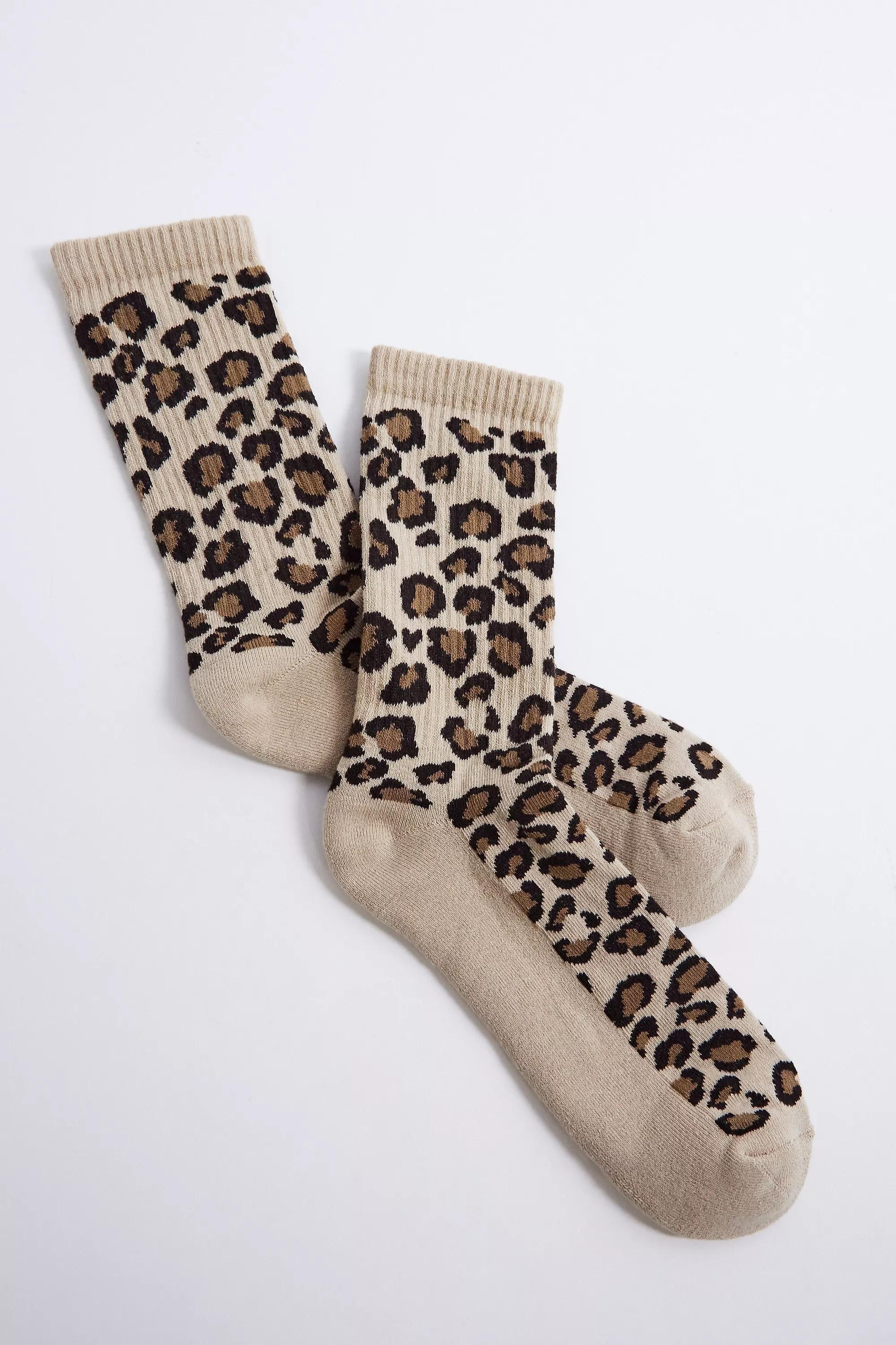 Brown Leopard Print Socks, BRN, large