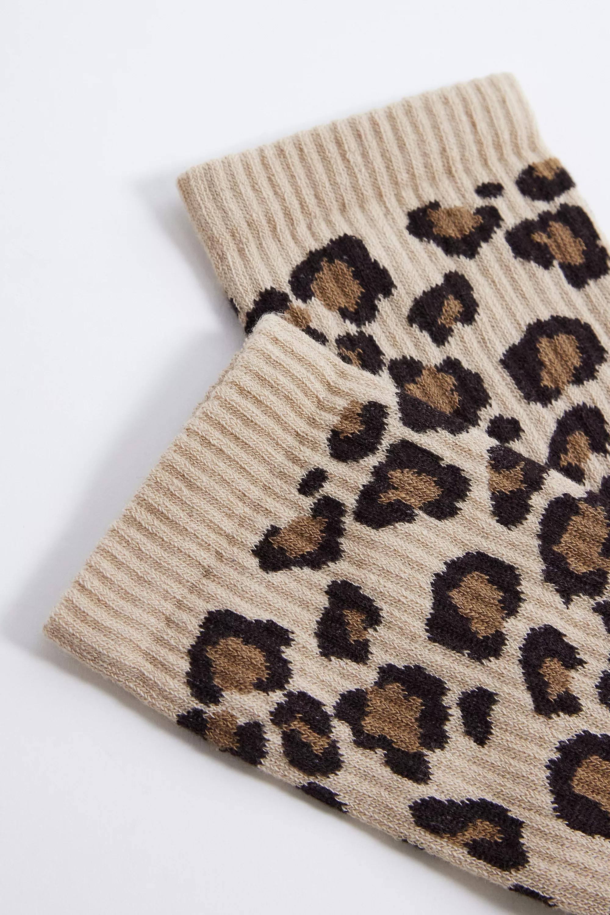 Brown Leopard Print Socks, BRN, large image number 1
