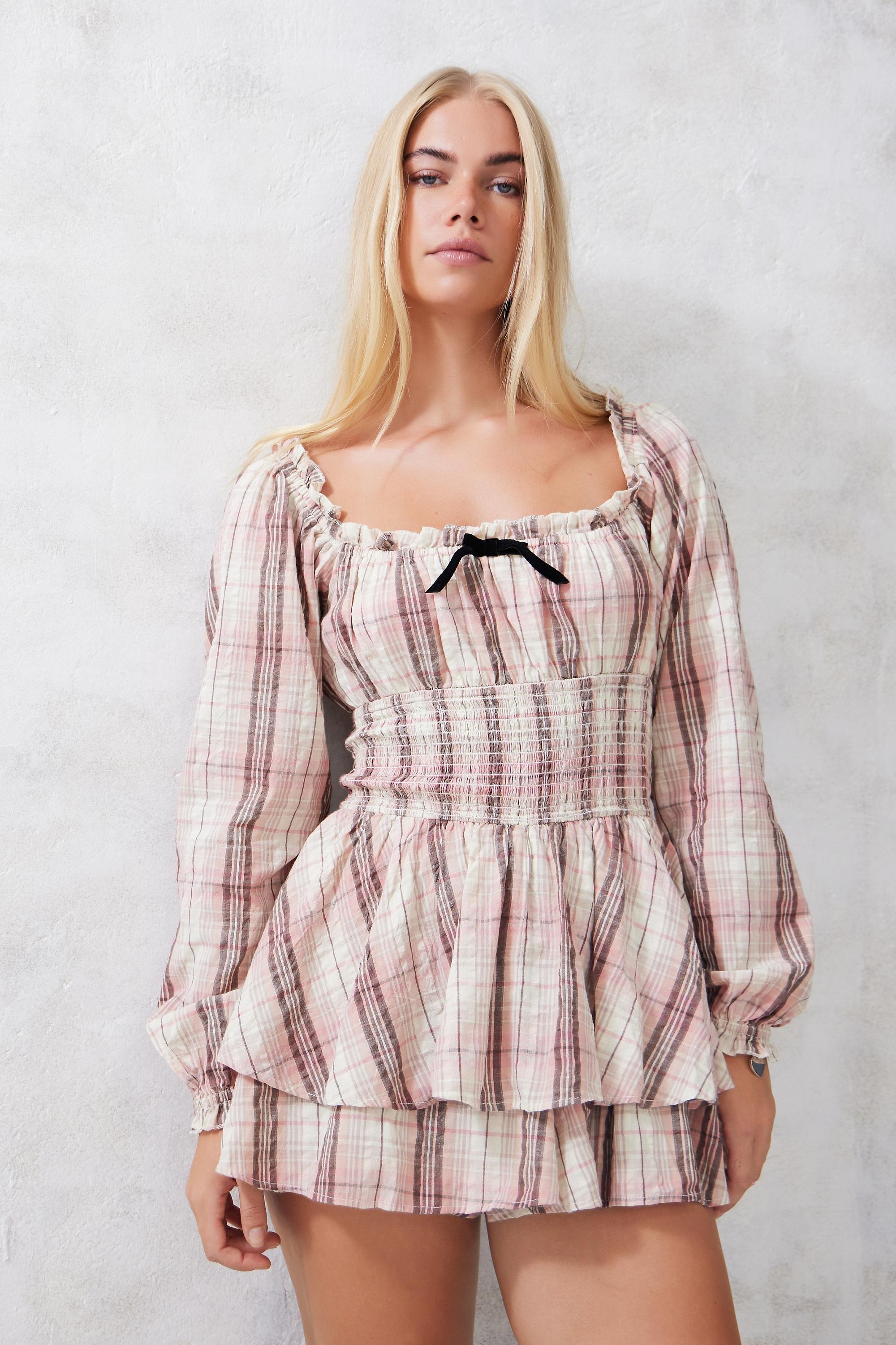Pink Kb Ls Rosie Romper Check, , large image number 0