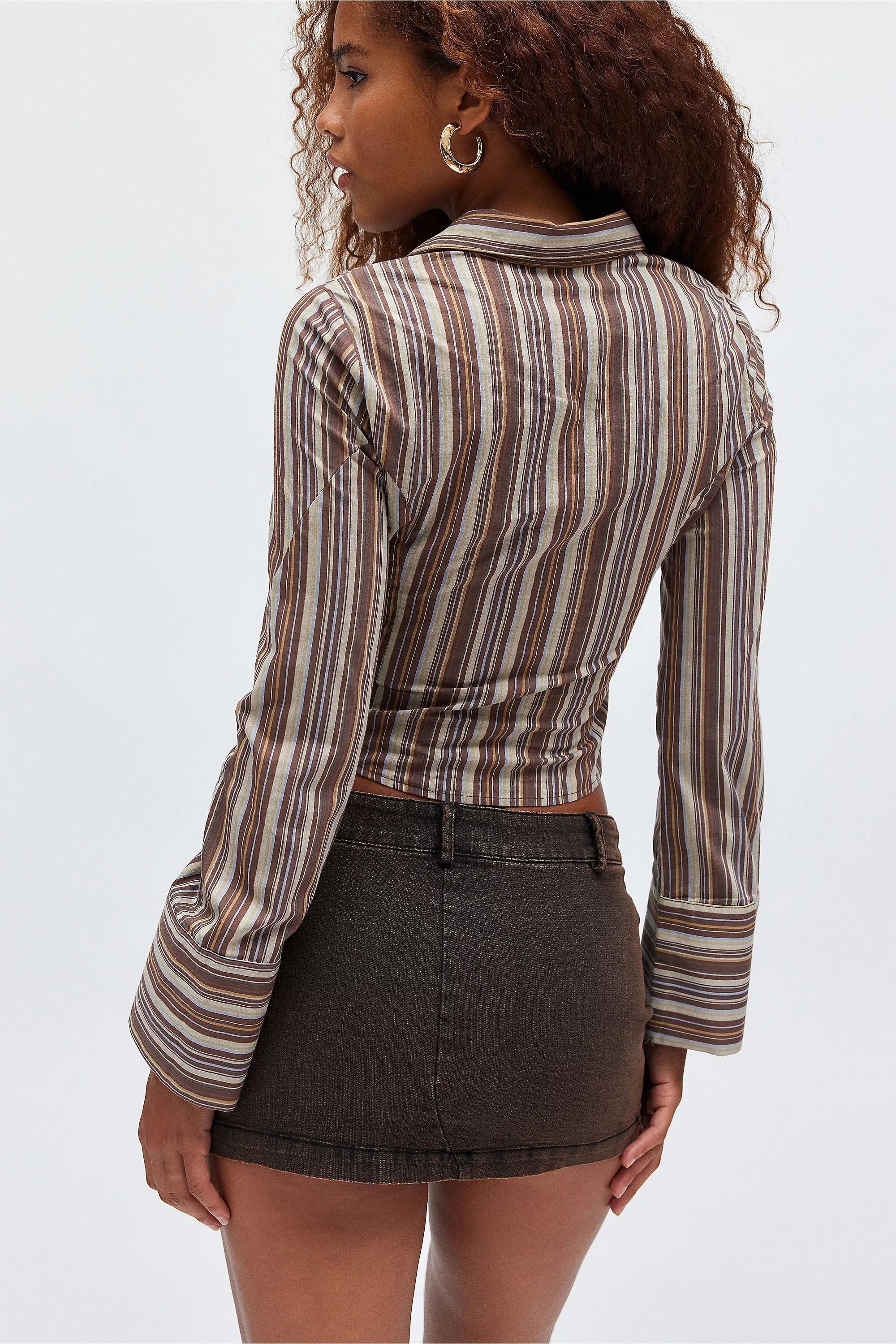 Brown Kimchi Blue Lace Up Blouse, , large image number 3
