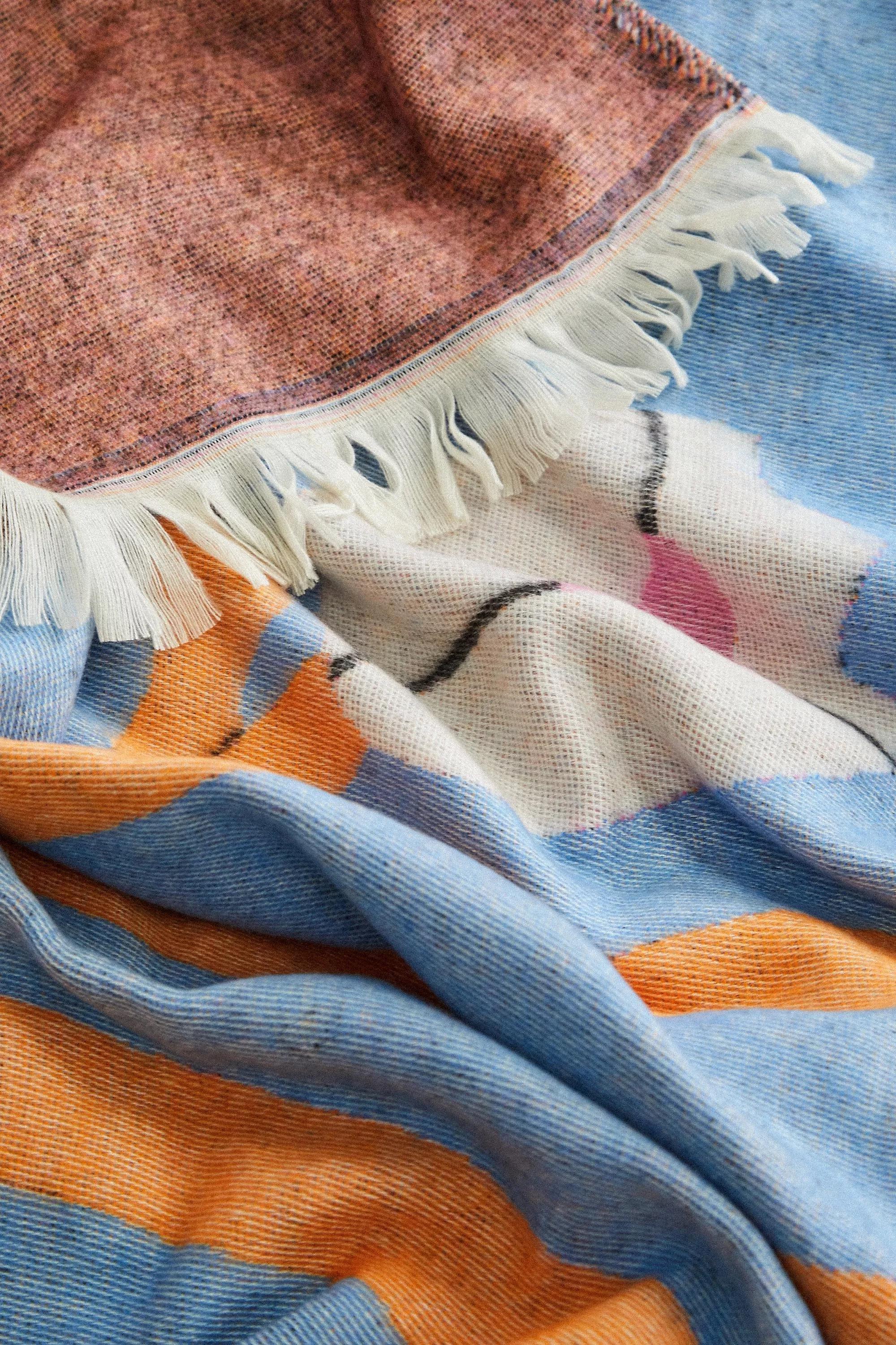 Blue Abstract Floral Throw Blanket, BLUE, large image number 1