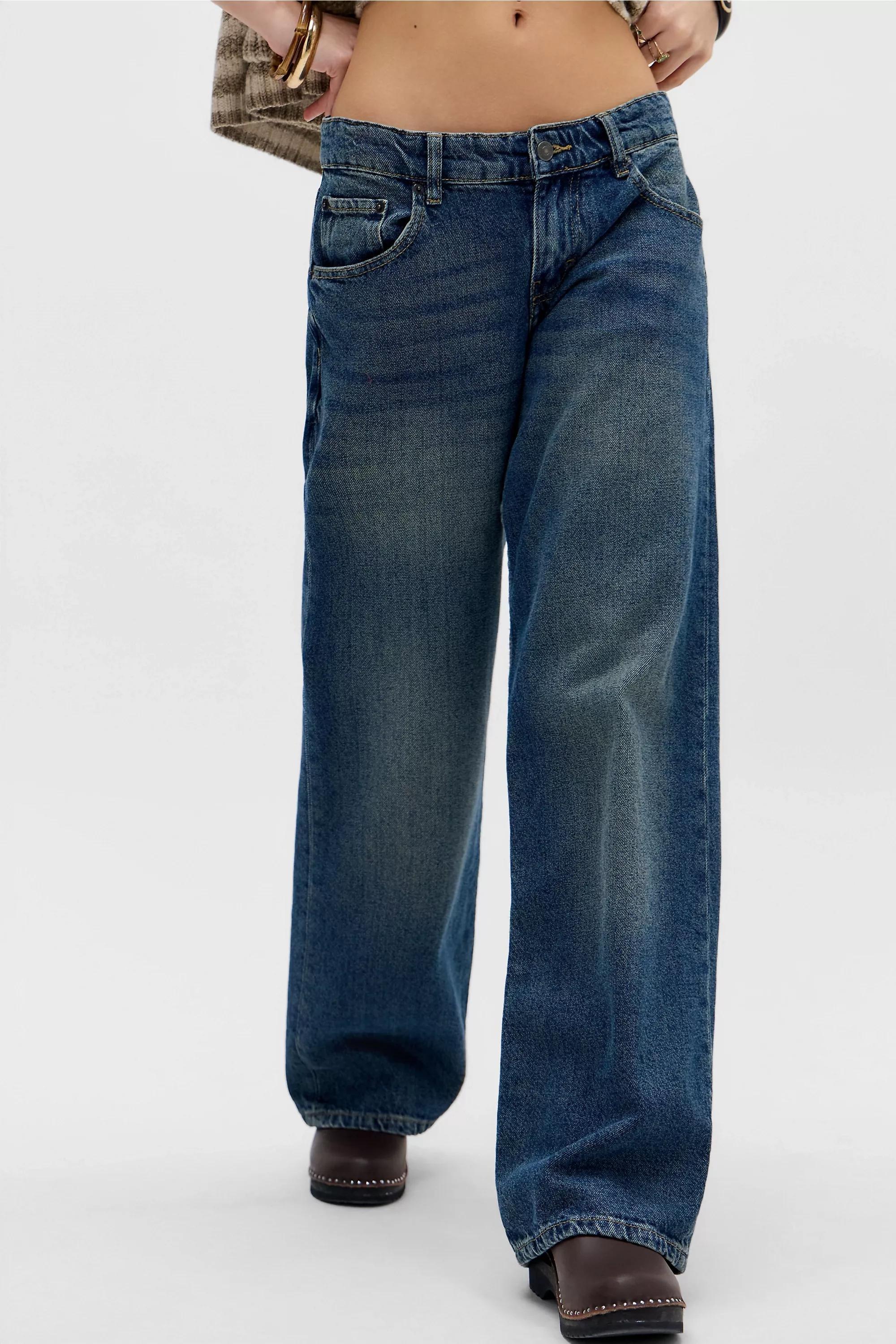 Blue Motel Low Rise Parallel Wide Leg Jeans, DENIM MEDIUM BLUE, medium