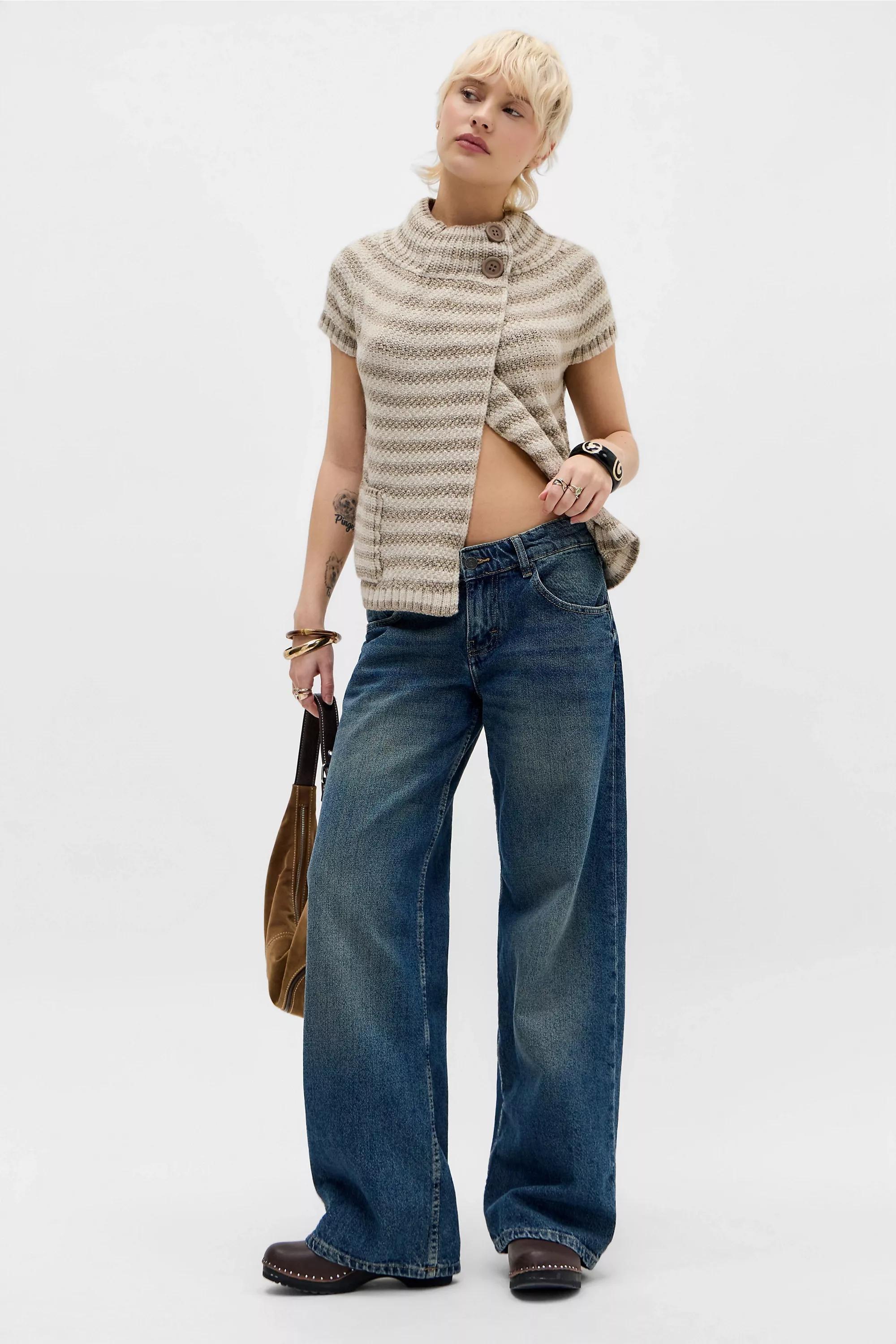 Blue Motel Low Rise Parallel Wide Leg Jeans, DENIM MEDIUM BLUE, medium