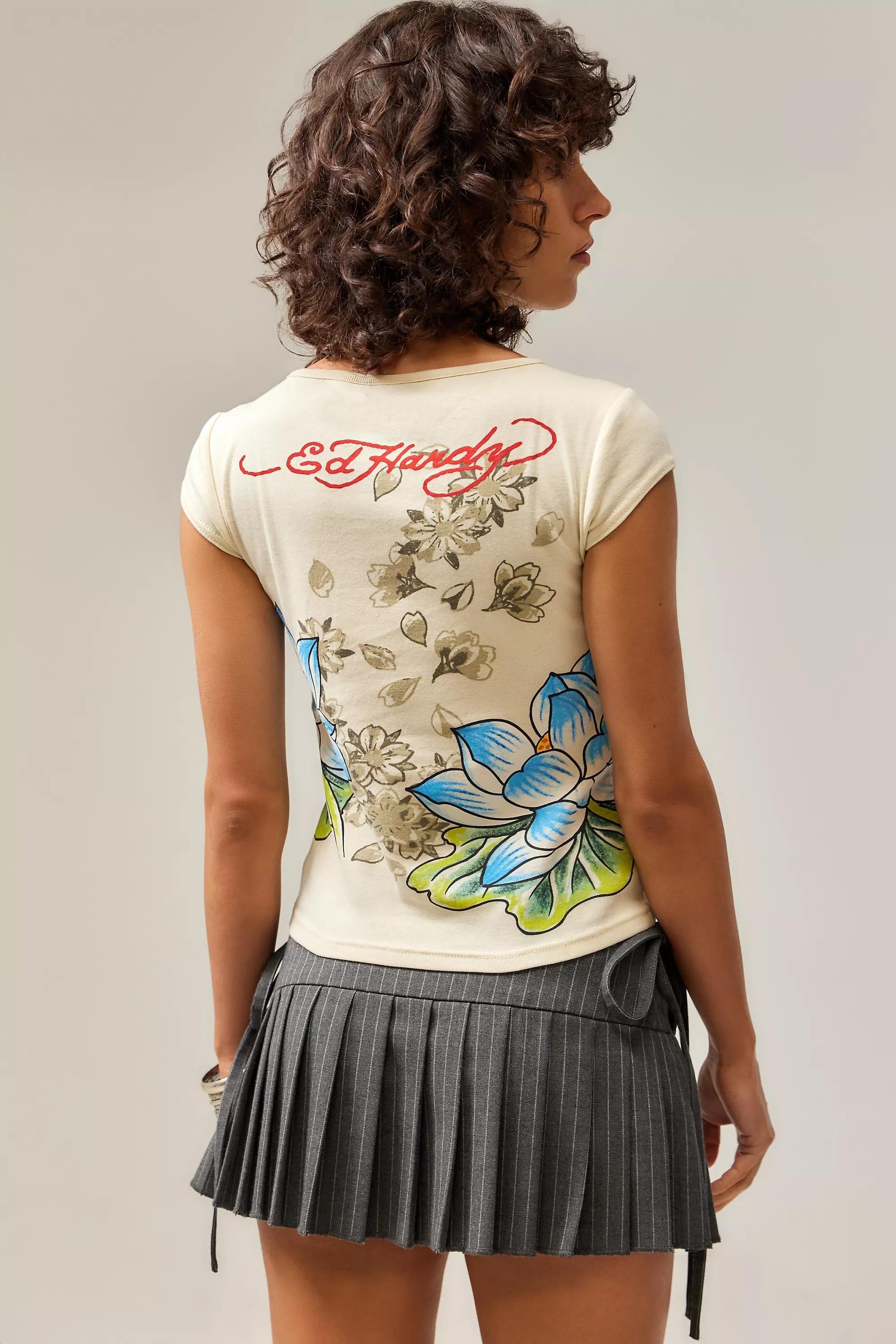 Cream Ed Hardy Uo Exclusive Floral Baby T-Shirt, , large image number 1