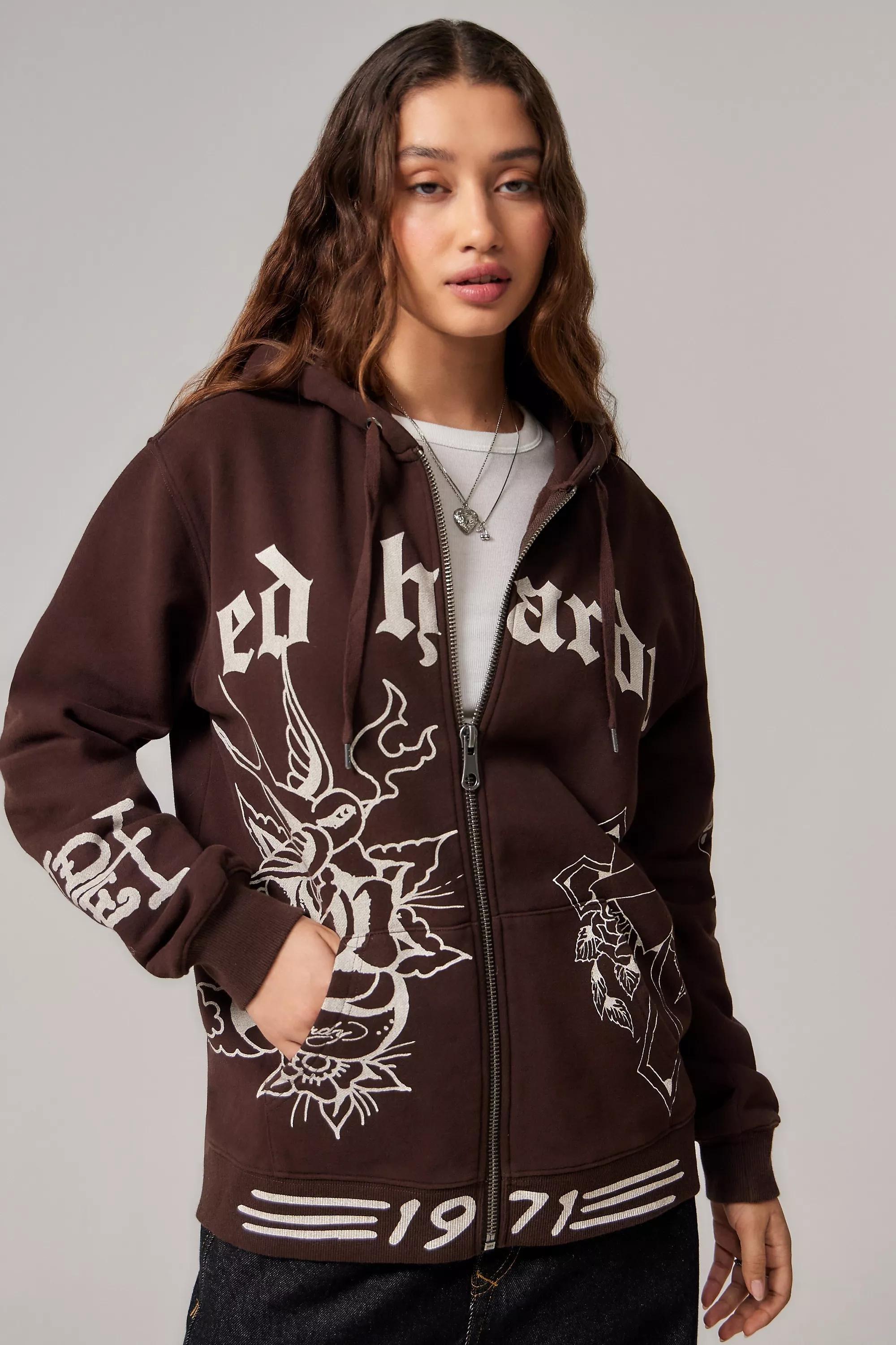 Brown Ed Hardy Uo Exclusive Mole Outline Hoodie, , large image number 0