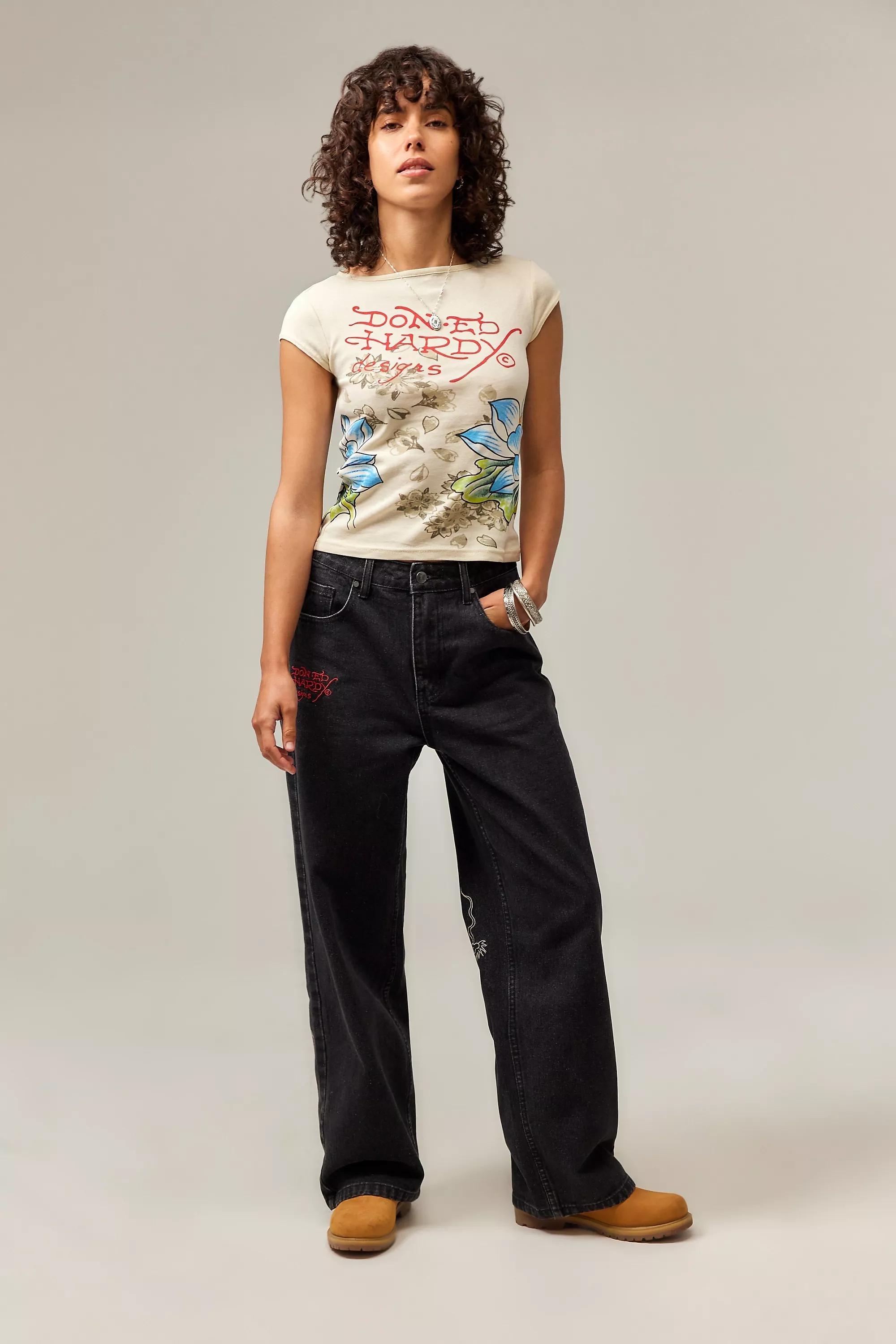 Black Ed Hardy Uo Exclusive Print Jeans, , large image number 1