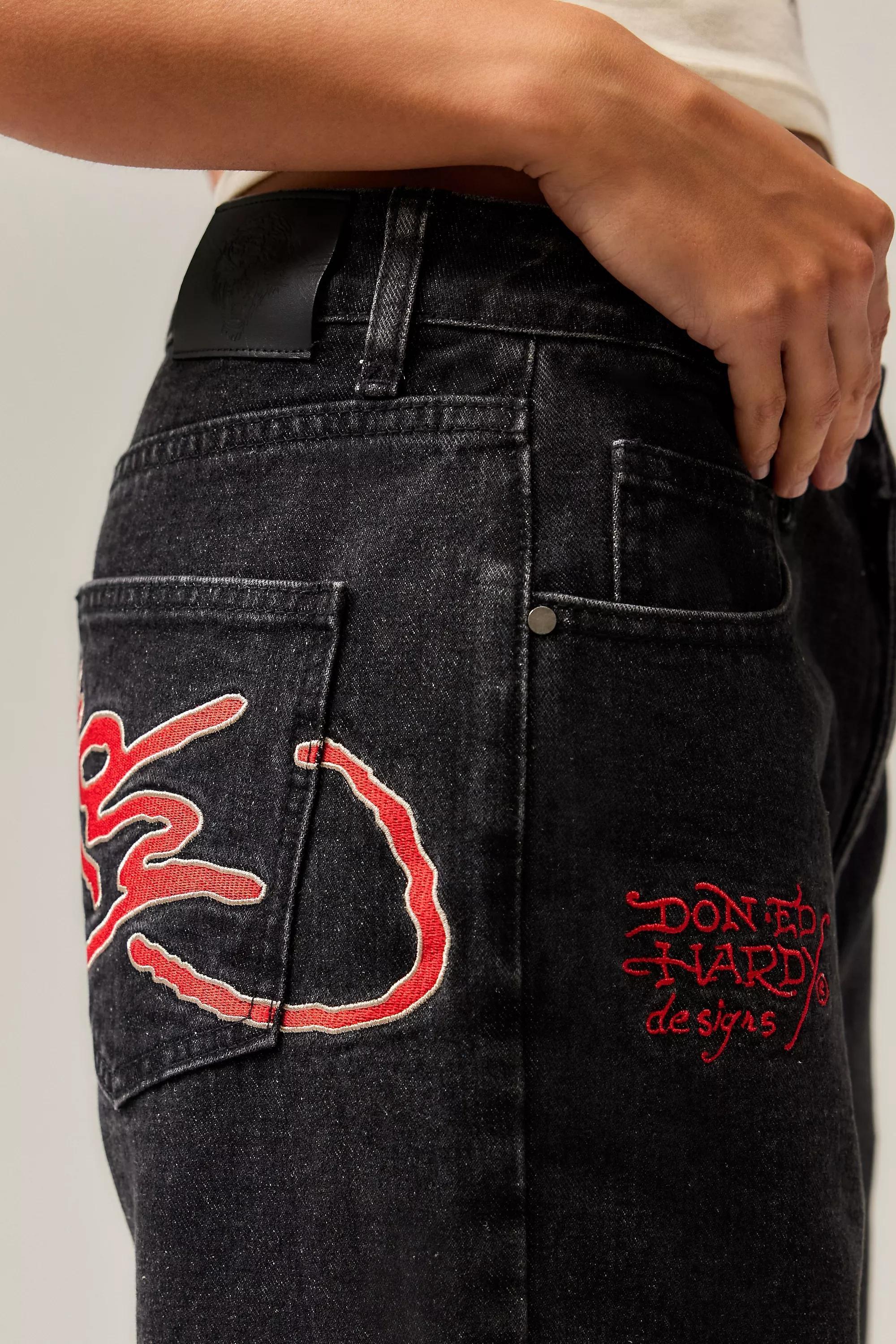 Black Ed Hardy Uo Exclusive Print Jeans, , large image number 2