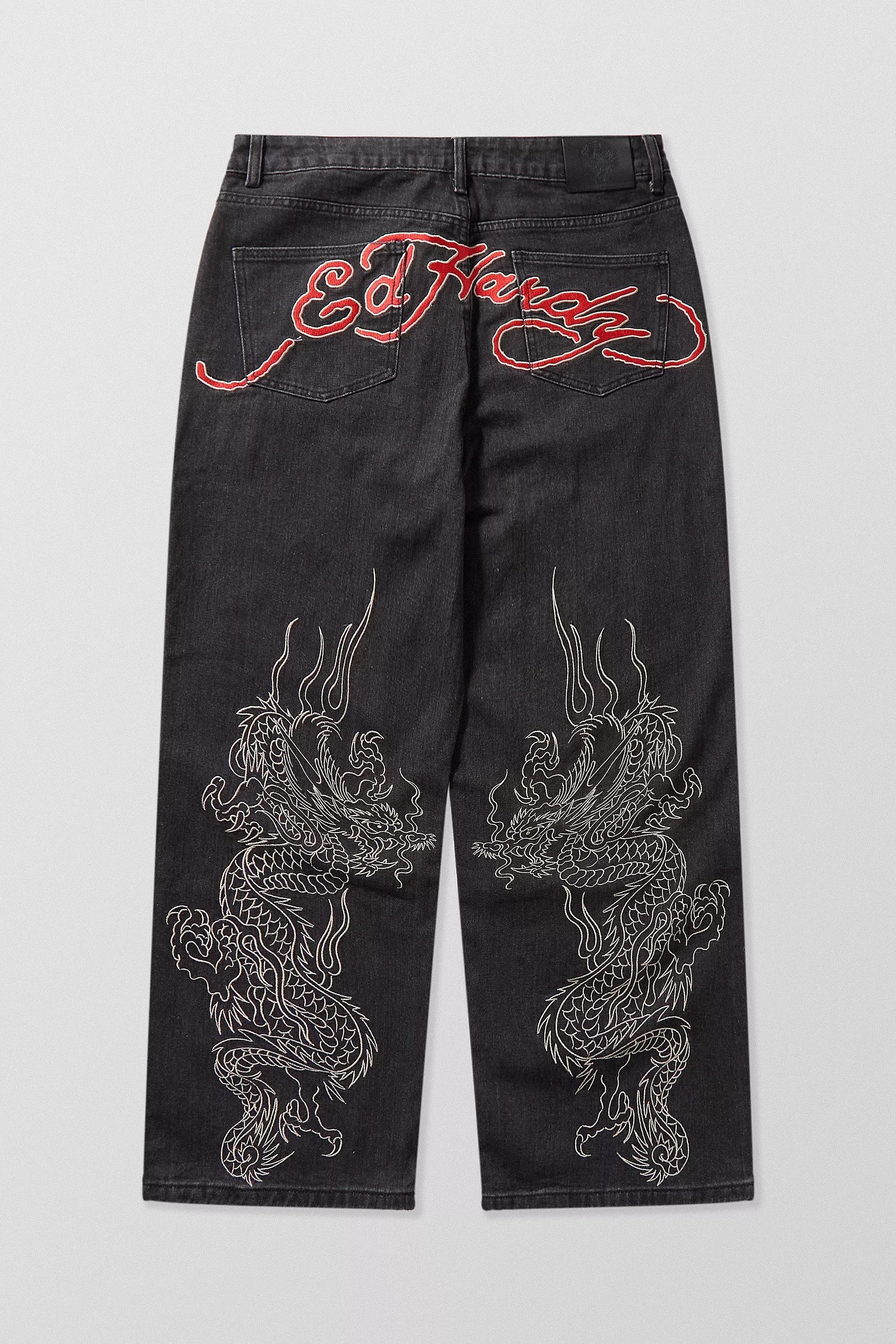 Black Ed Hardy Uo Exclusive Print Jeans, , large image number 4