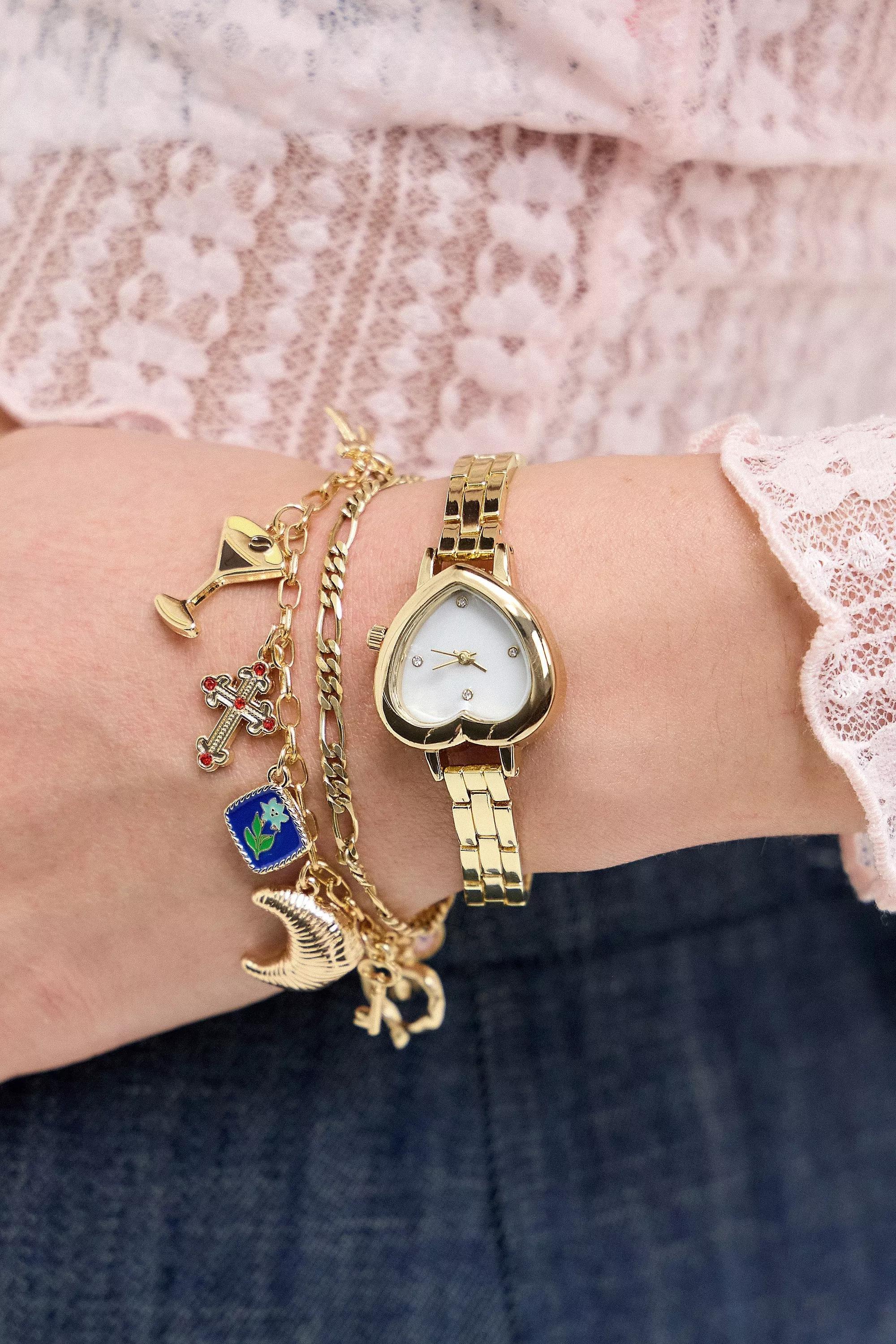 Gold Uo Heart Link Watch, GOLD, large image number 0