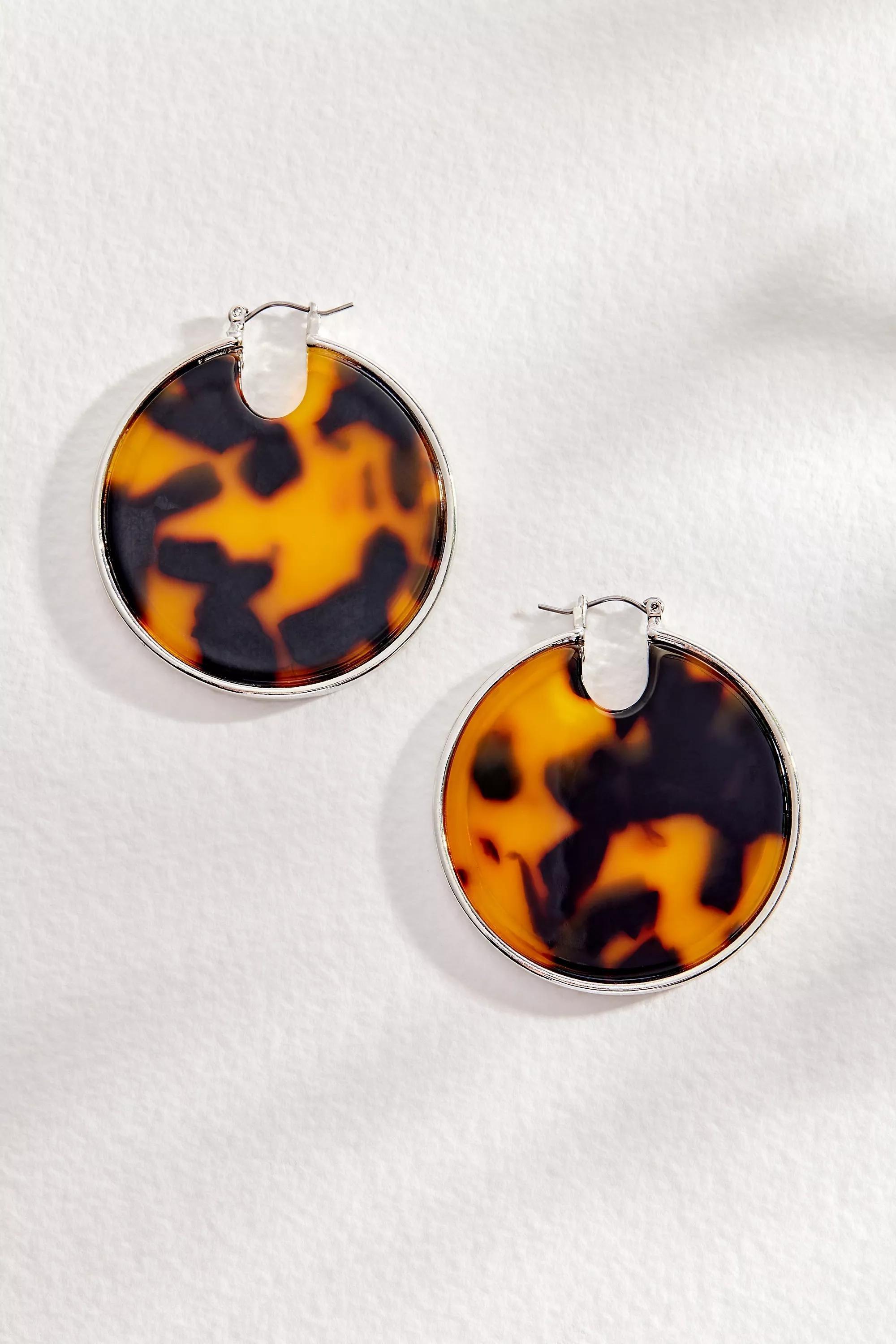 Brown Silence + Noise Tortoiseshell Hoop Earrings, BRN, large image number 0