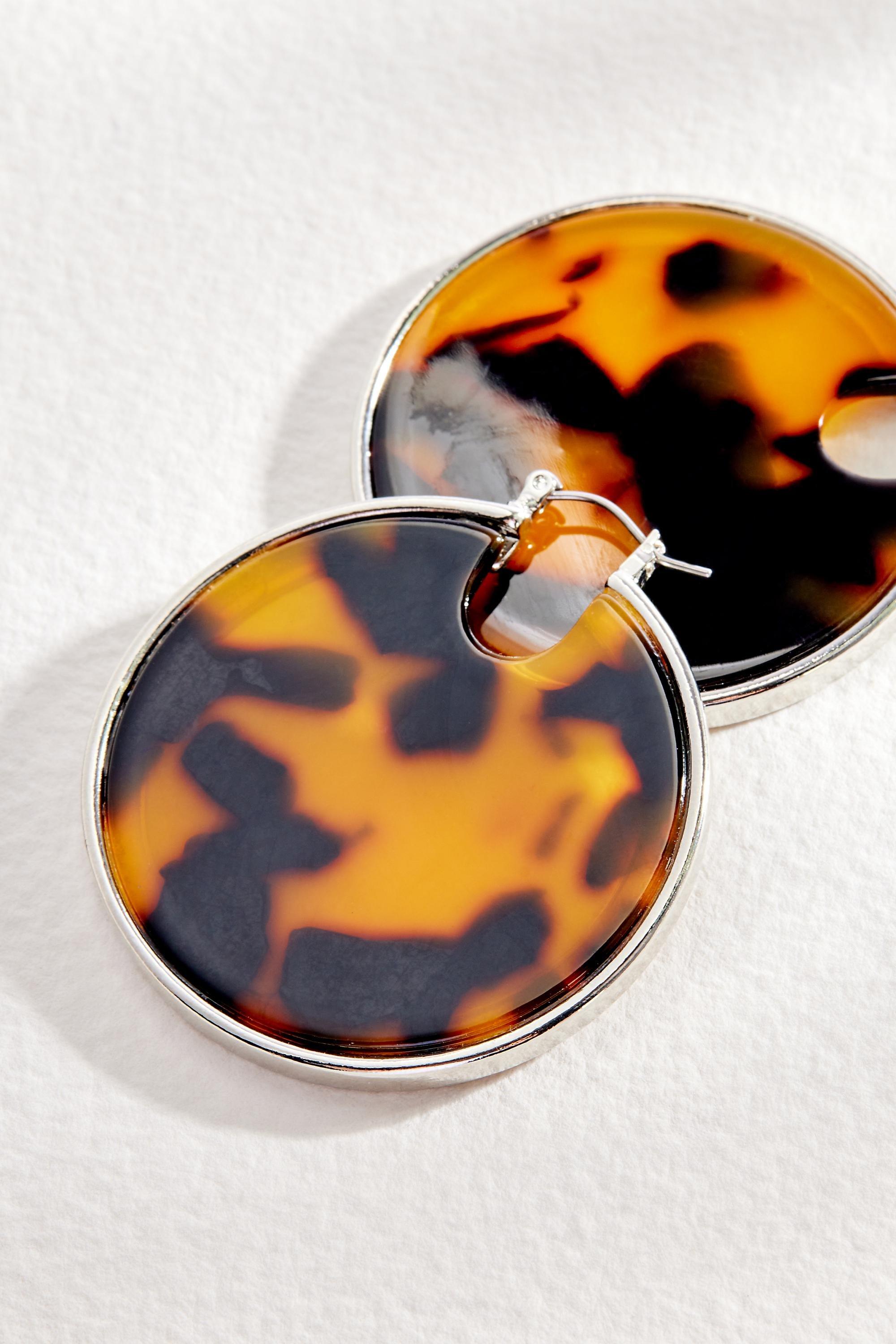 Brown Silence + Noise Tortoiseshell Hoop Earrings, BRN, large image number 1
