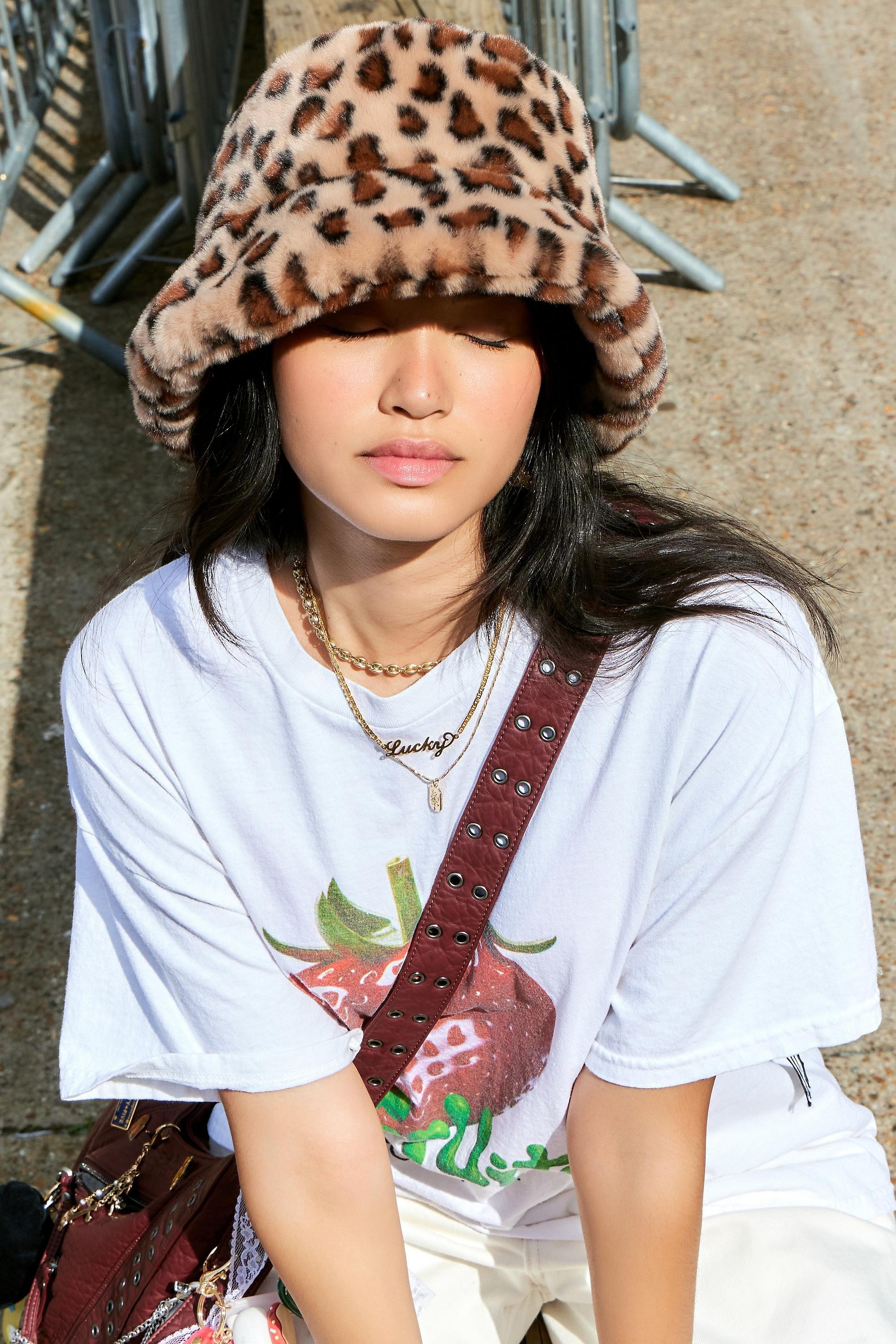 Brown UO Animal Print Bucket Hat, BRN MOTIF, large image number 0
