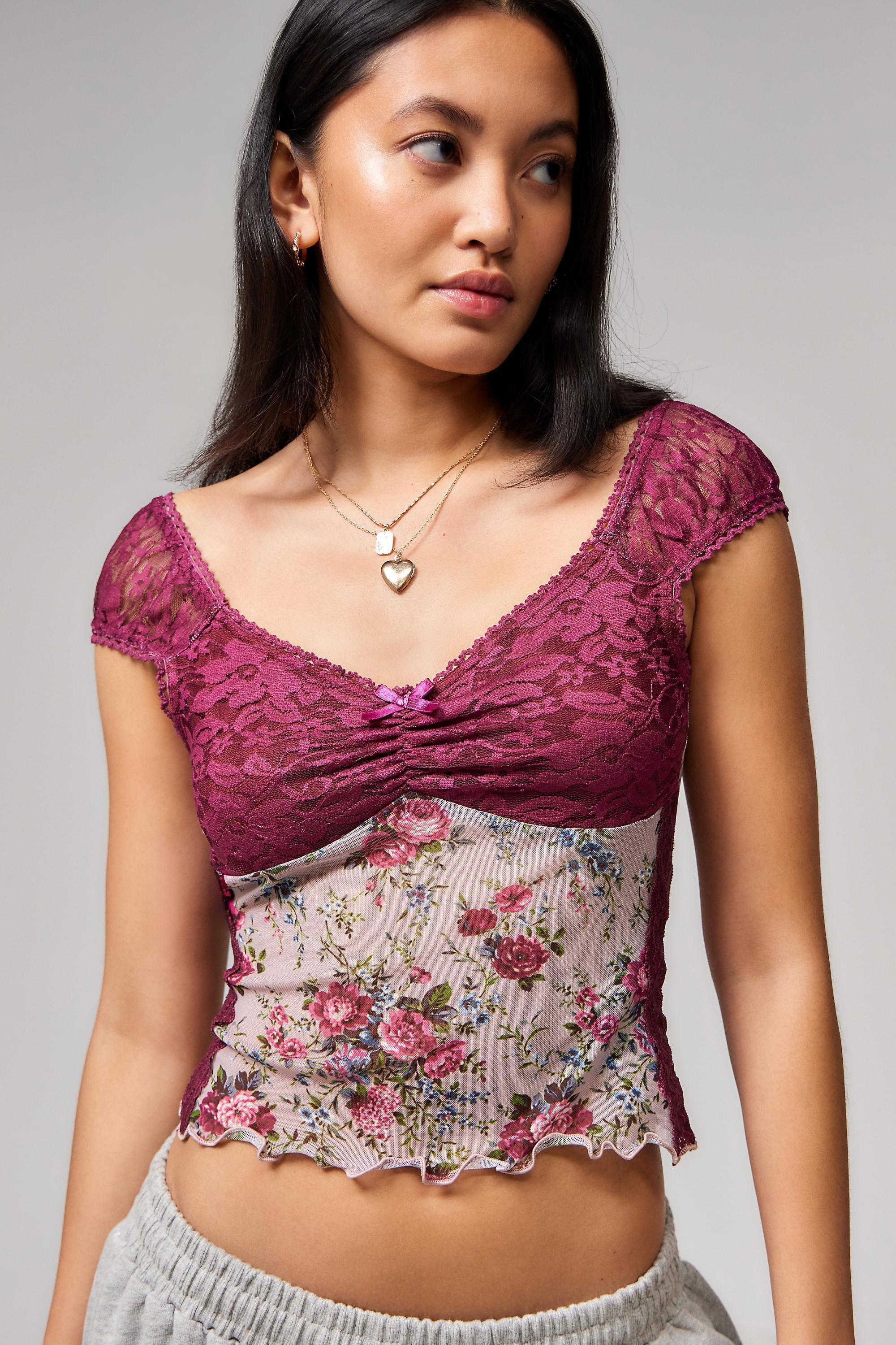 Purple Le Kimchi Blue Damson Mesh Blouse, , large image number 2