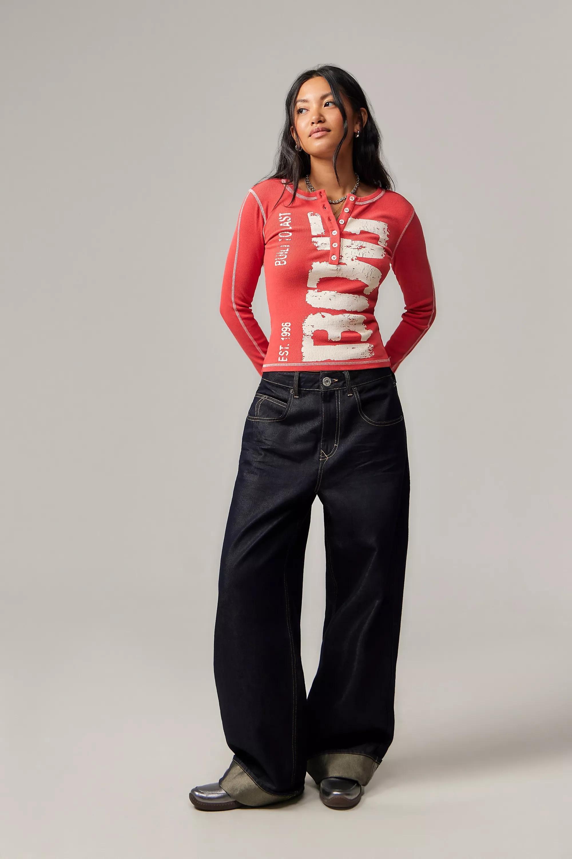 Red Bdg Print Henley Top, , large image number 2