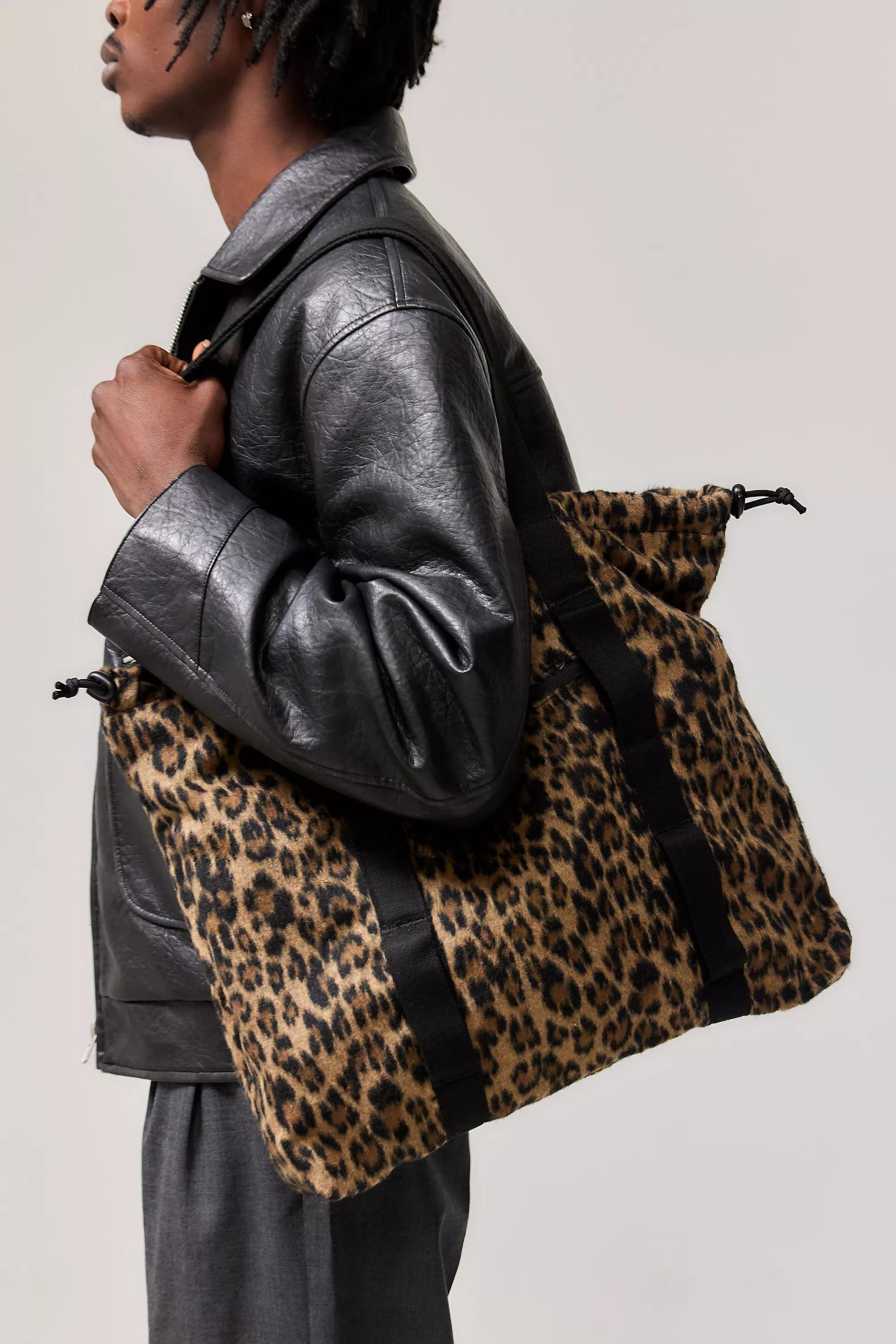 Brown Uo Fur Leopard Print Tote Bag, BRN, large image number 0