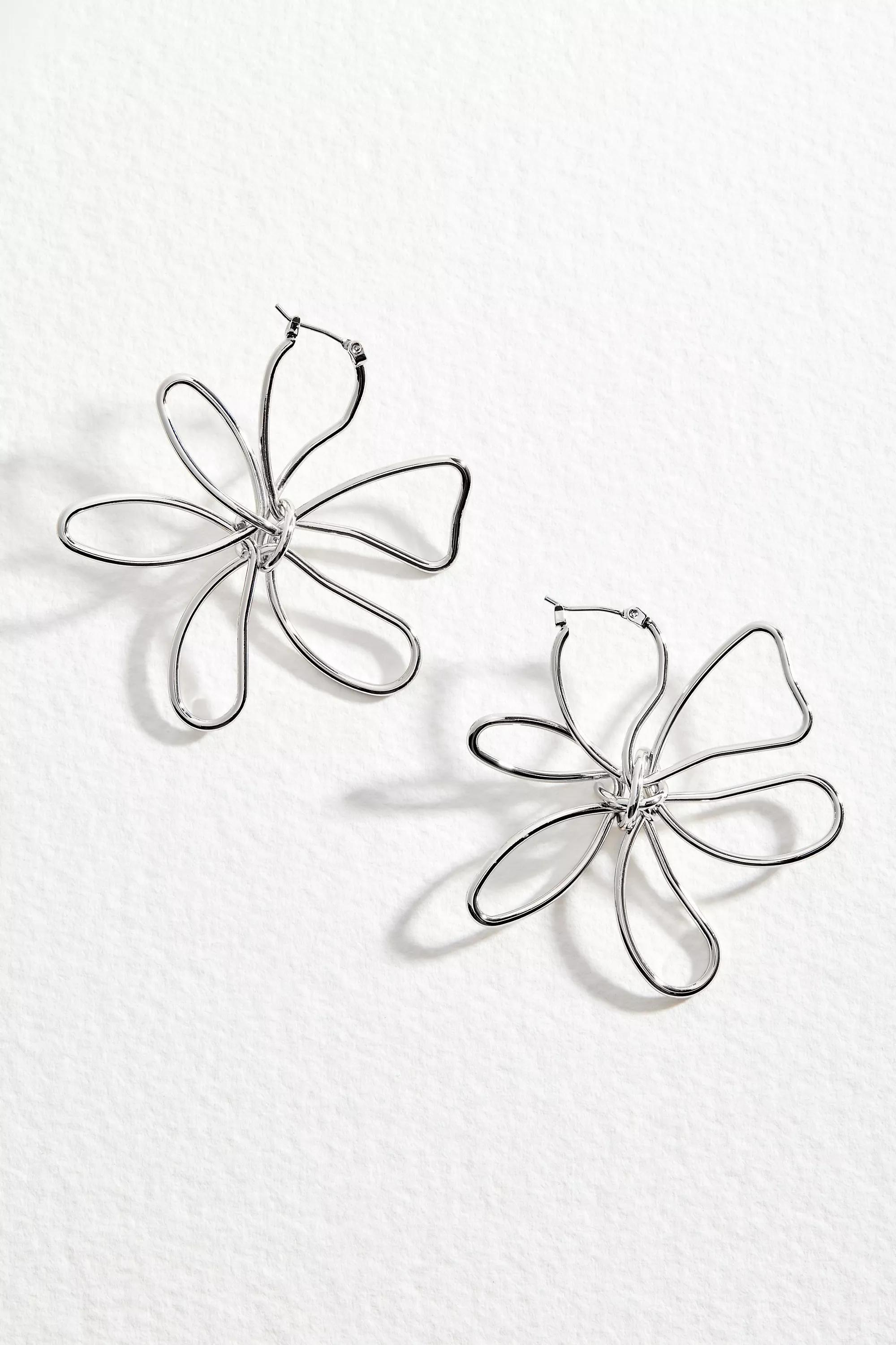 Silver Silence + Noise Metal Petal Flower Earrings, SLVR, large image number 1