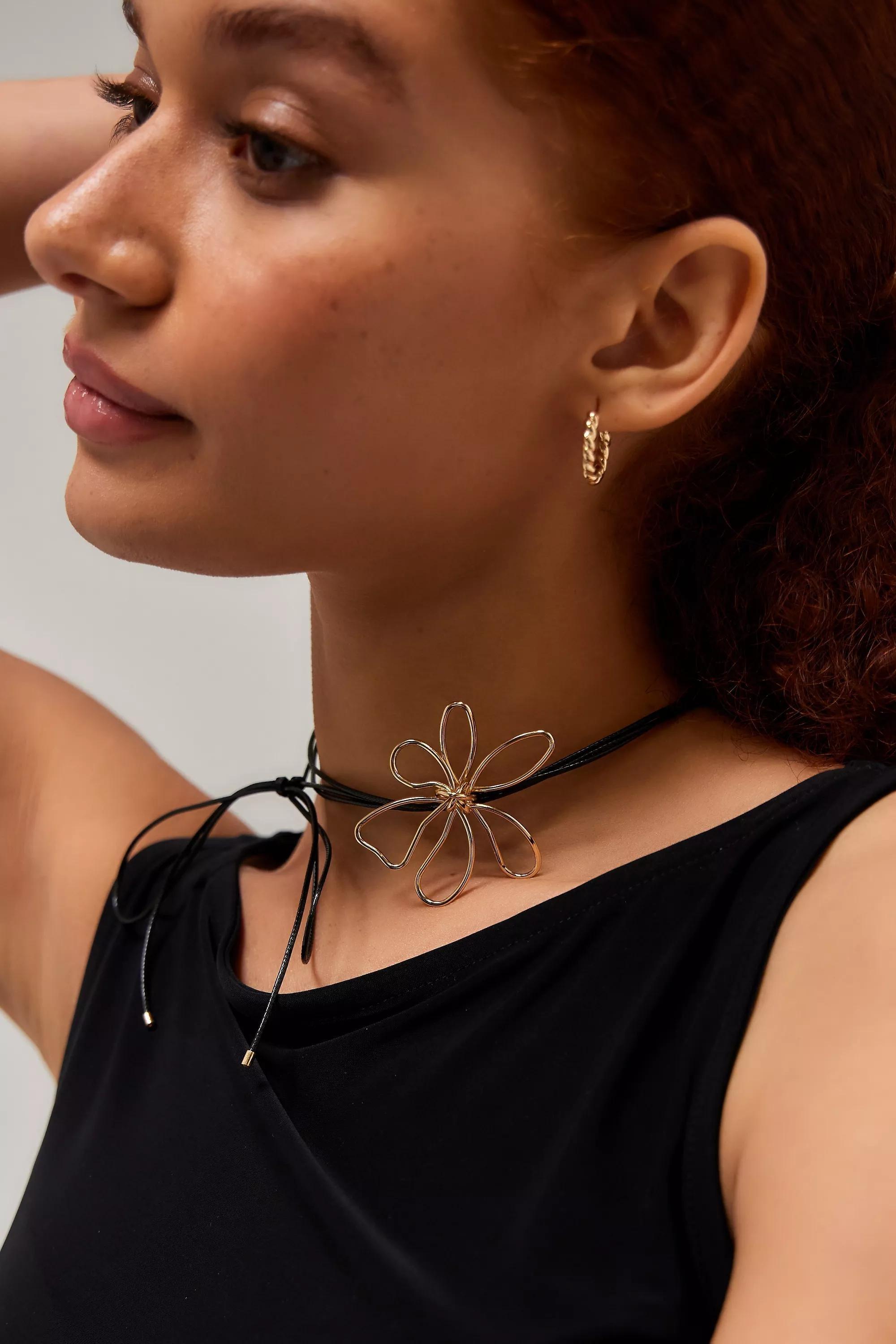 Gold Silence + Noise Metal Petal Shoelace Choker, GOLD, large image number 1