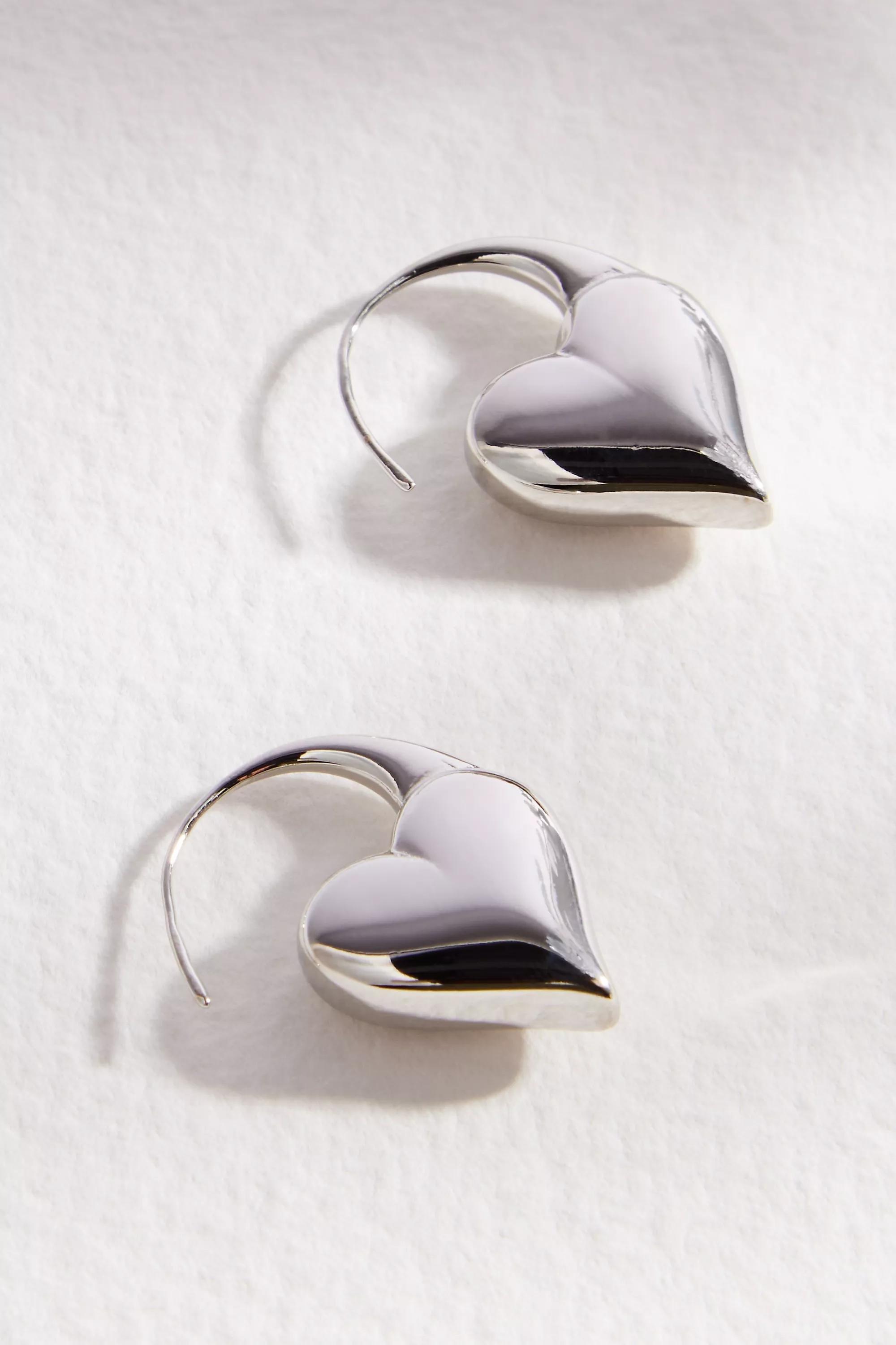 Silver UO Heart Hoop Earrings, SLVR, large image number 0