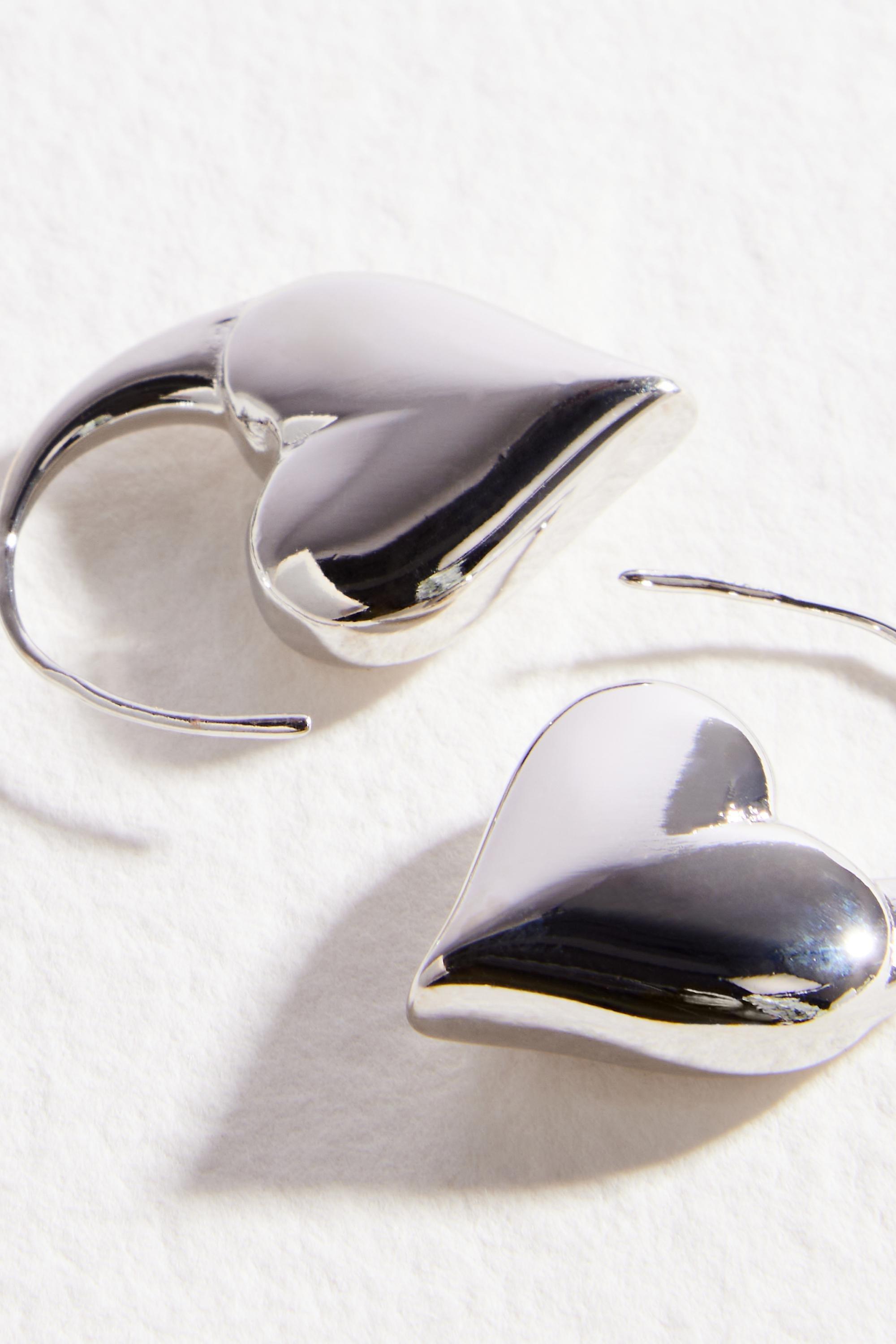 Silver UO Heart Hoop Earrings, SLVR, large image number 1