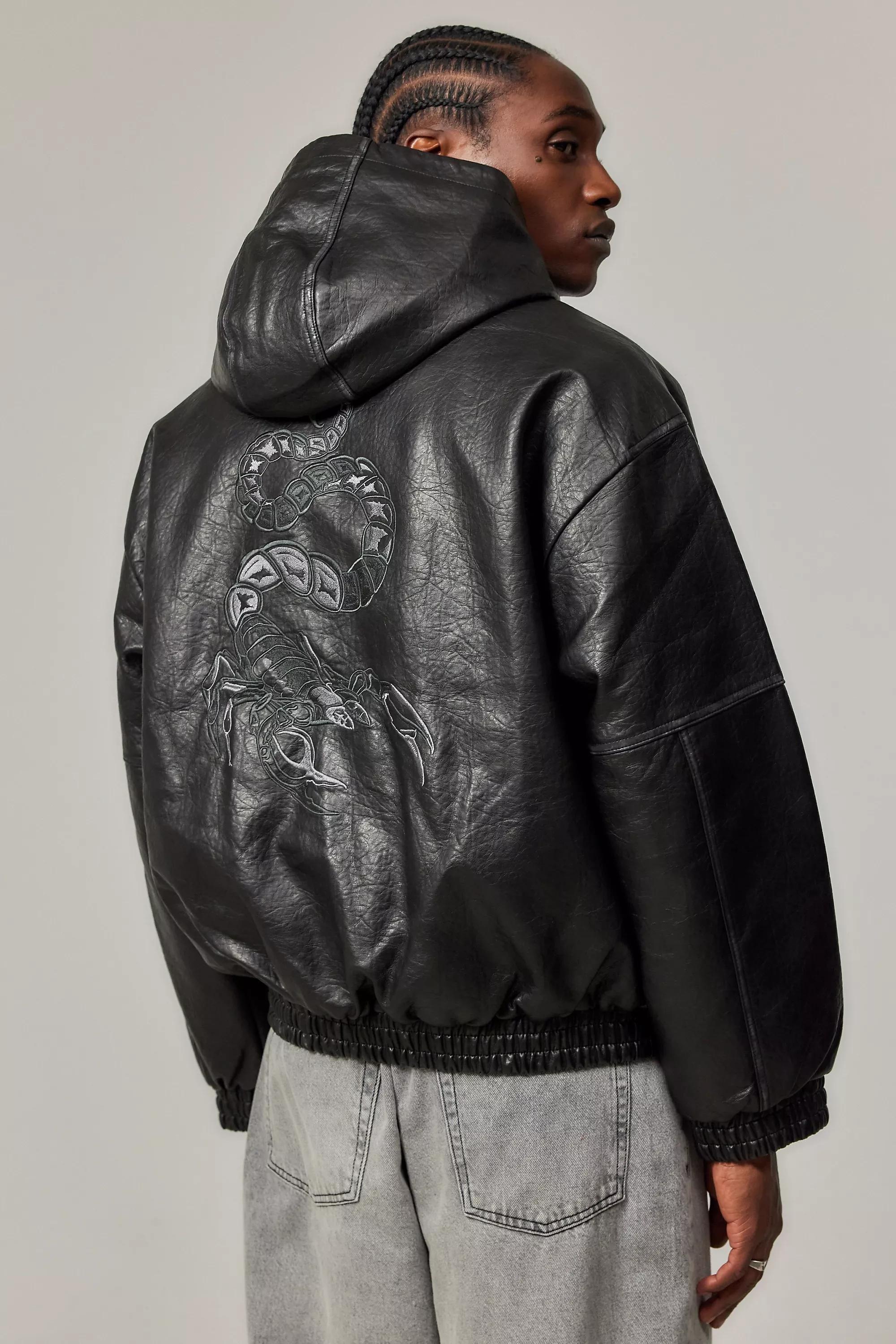 Black Bdg Scorpion Faux Leather Skate Hoodie, , large image number 0