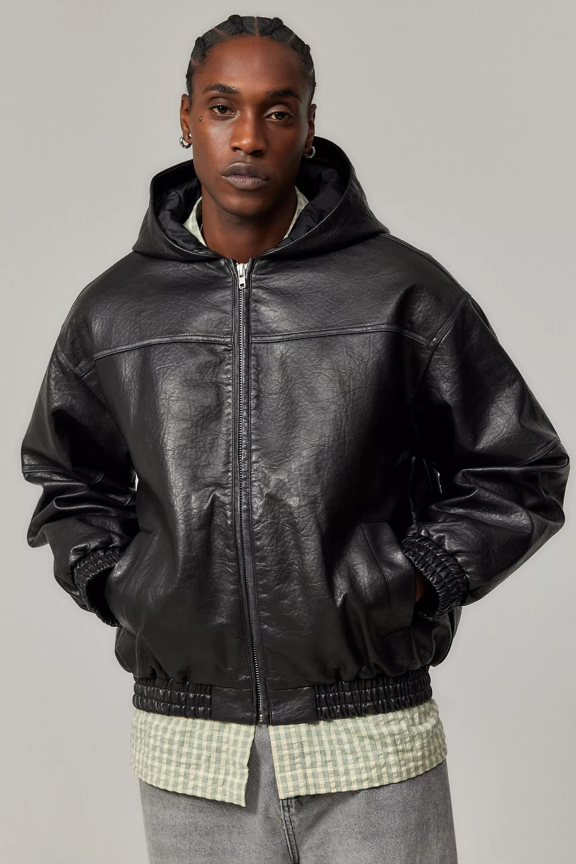 Black Bdg Scorpion Faux Leather Skate Hoodie, , large image number 1