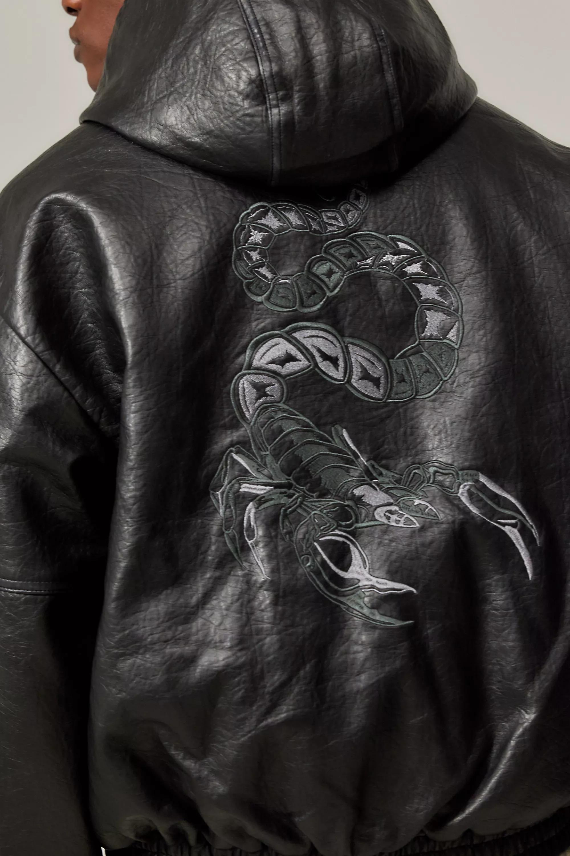 Black Bdg Scorpion Faux Leather Skate Hoodie, , large image number 3