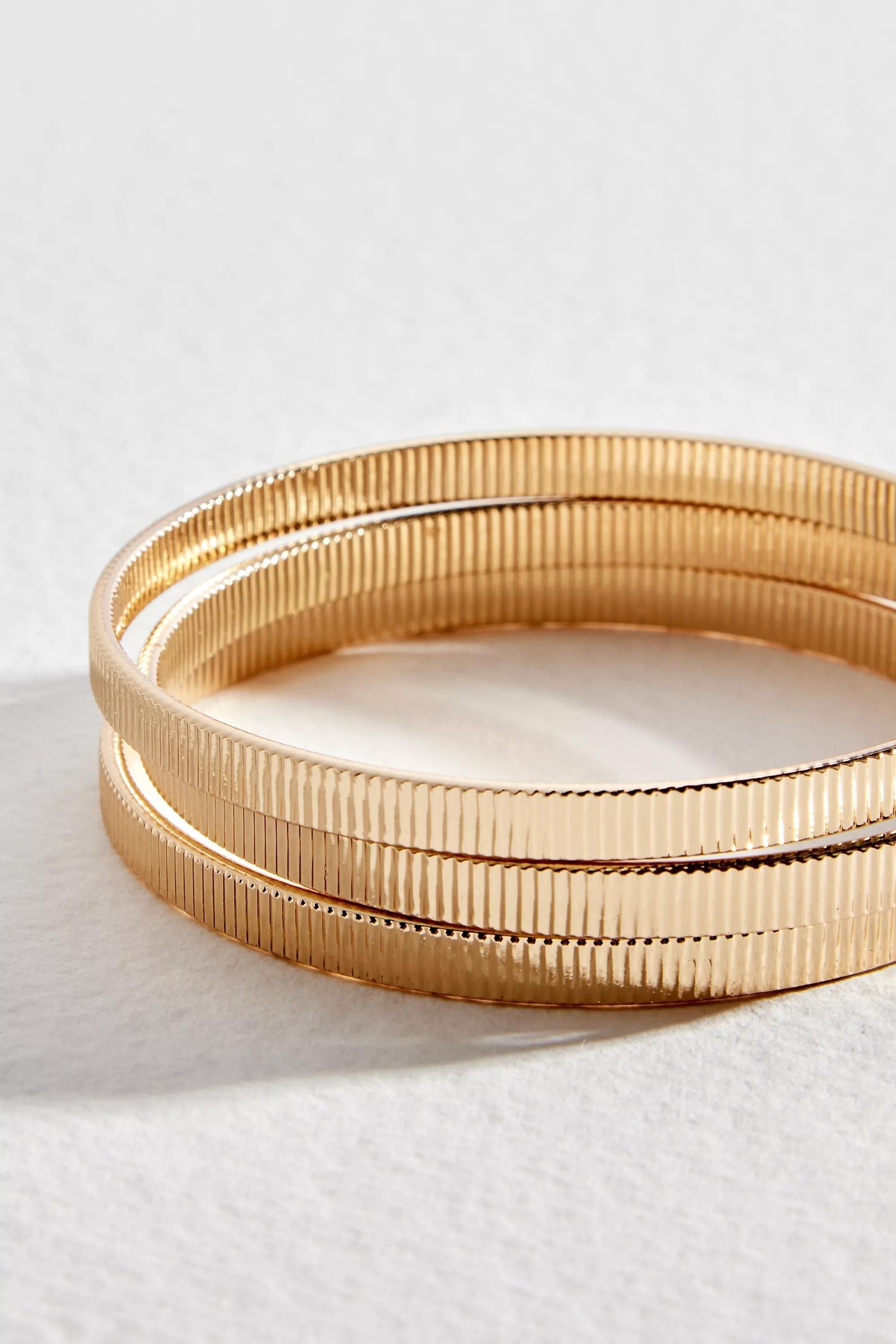 Gold Silence + Noise Ribbed Bracelet 3 Pack, GOLD, large image number 2