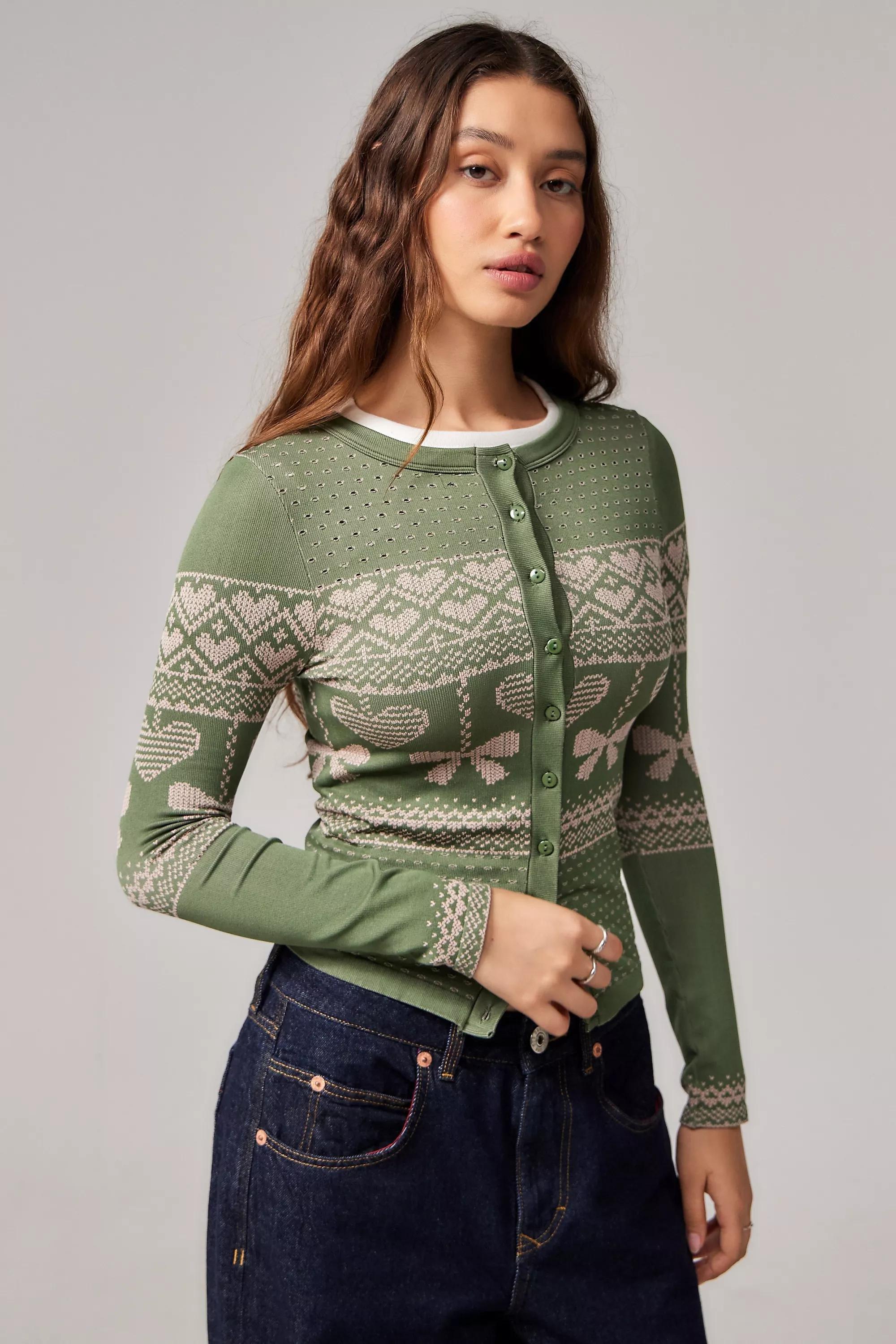 Green Basic Pleasure Mode Uo Exclusive Seamless Cardigan, , large image number 0