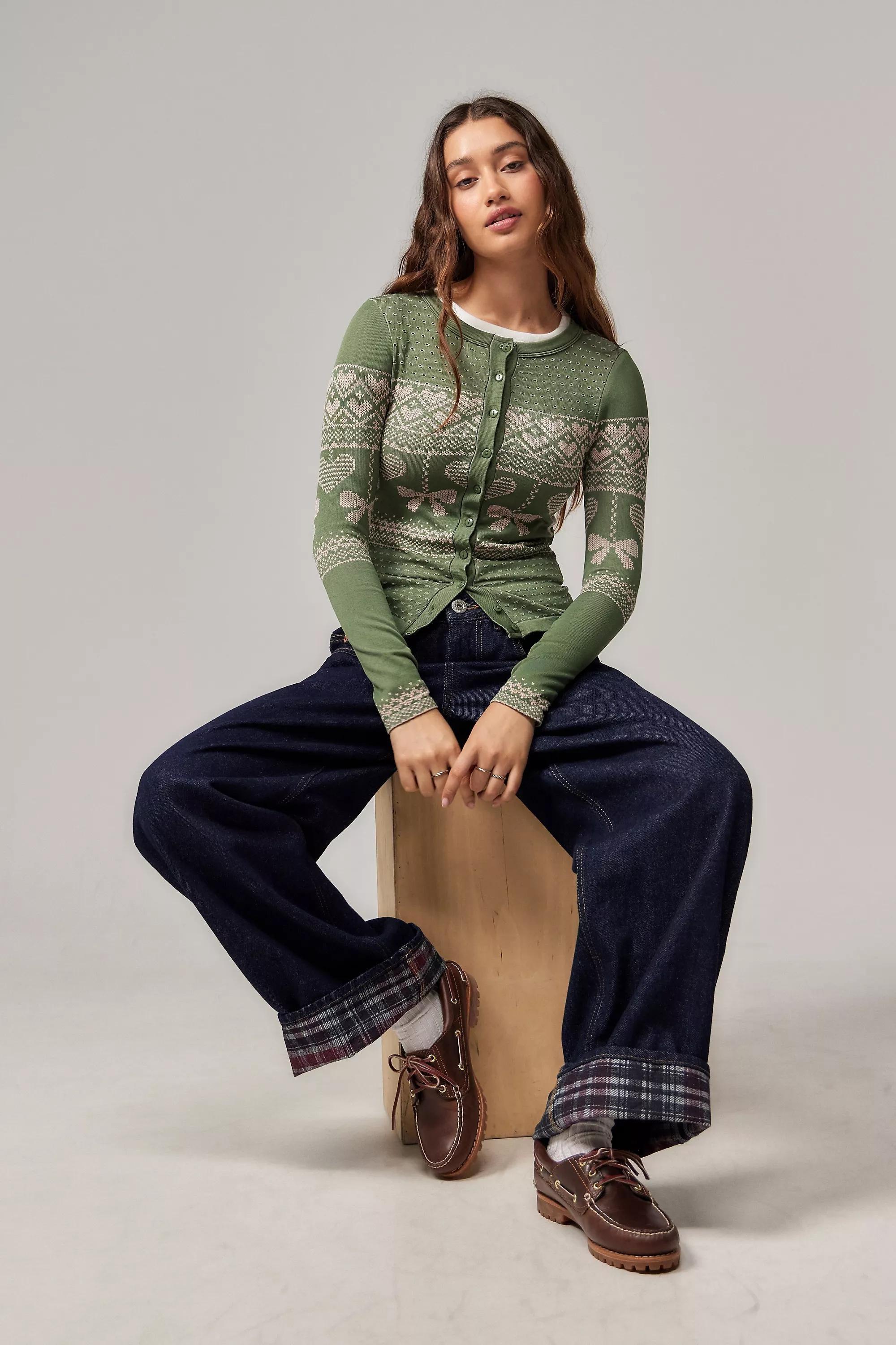 Green Basic Pleasure Mode Uo Exclusive Seamless Cardigan, , large image number 2