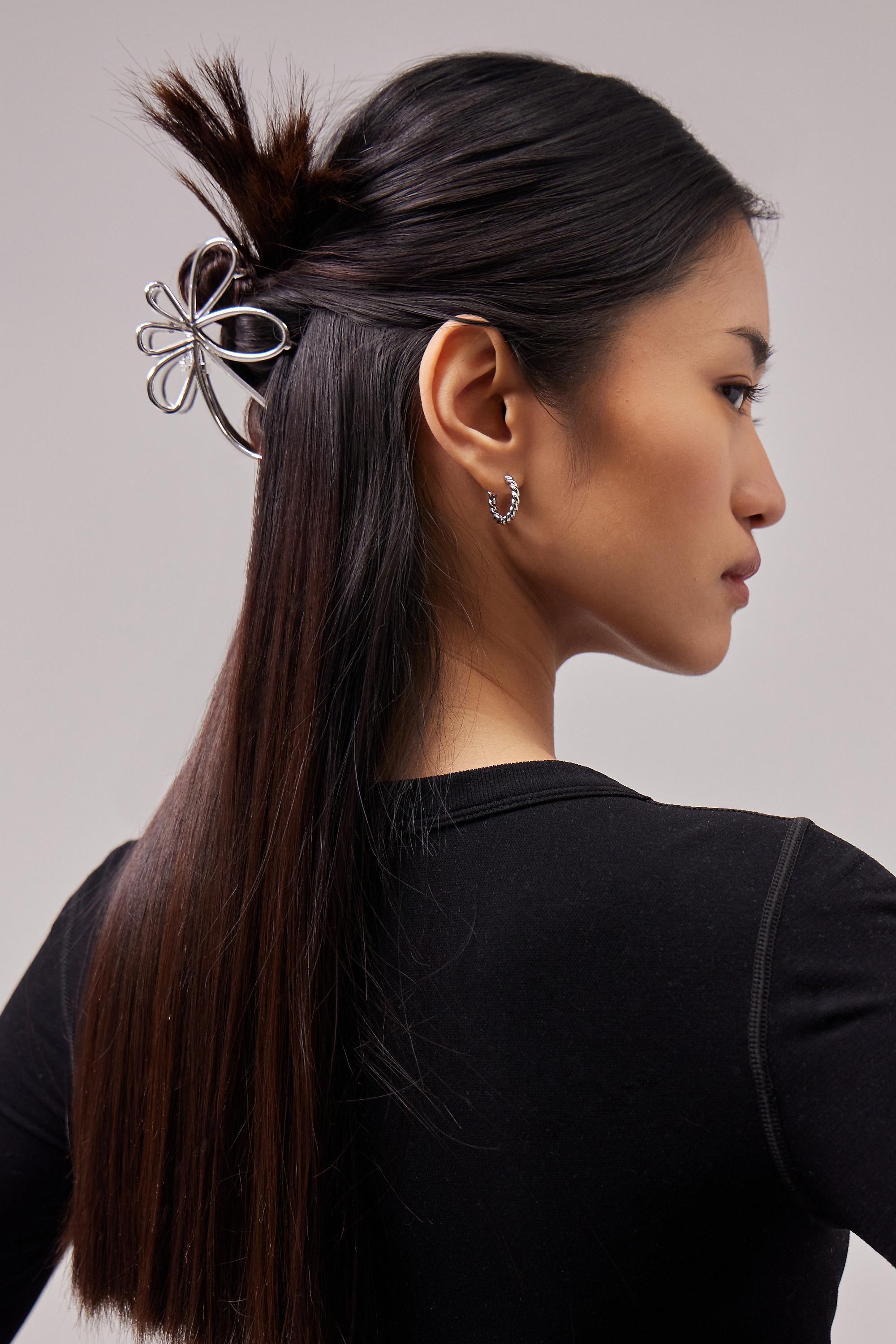 Silver Flower Claw Clip, SLVR, large image number 1
