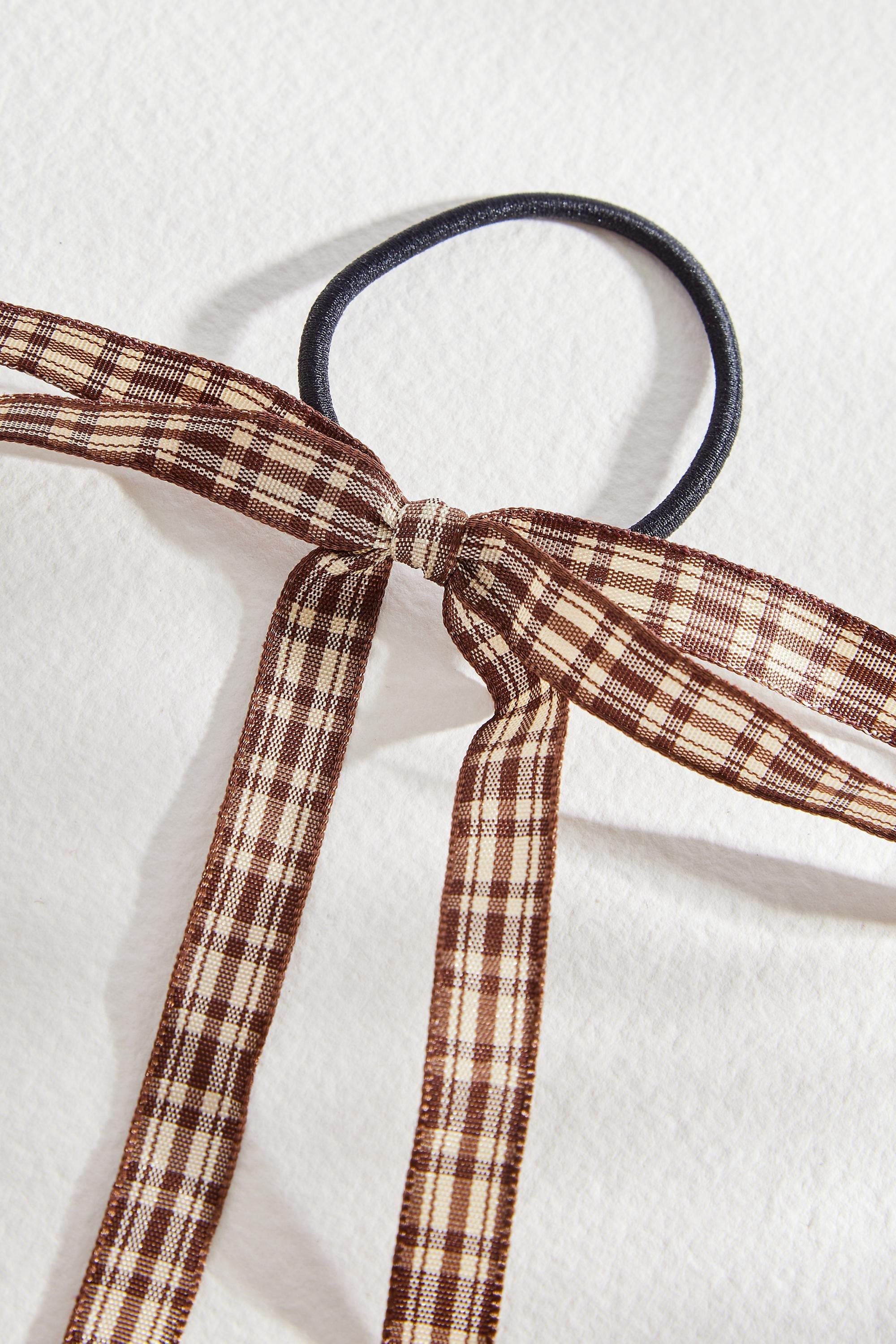 Brown Check Bow Hair Ties, Set Of 2, BRN, large image number 2