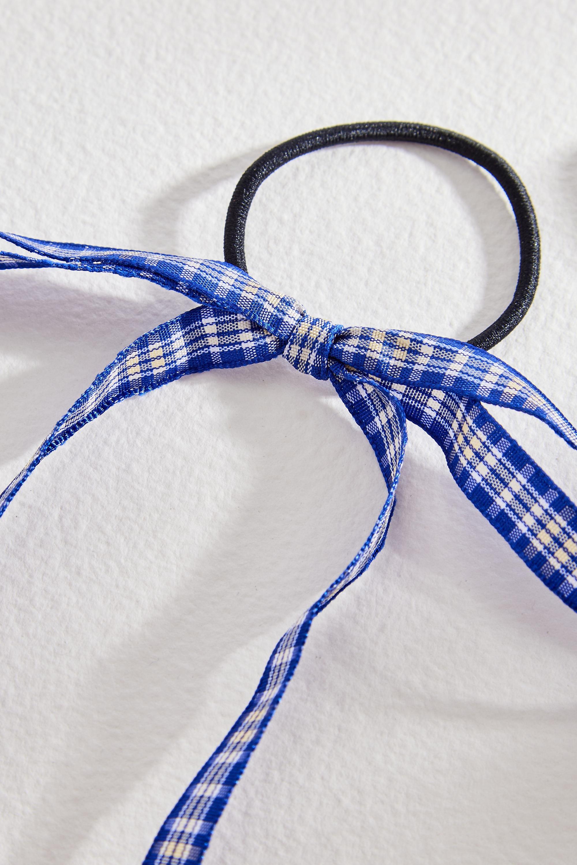 Blue Checked Bow Hair Ties, Set Of 2, BLUE, large image number 2