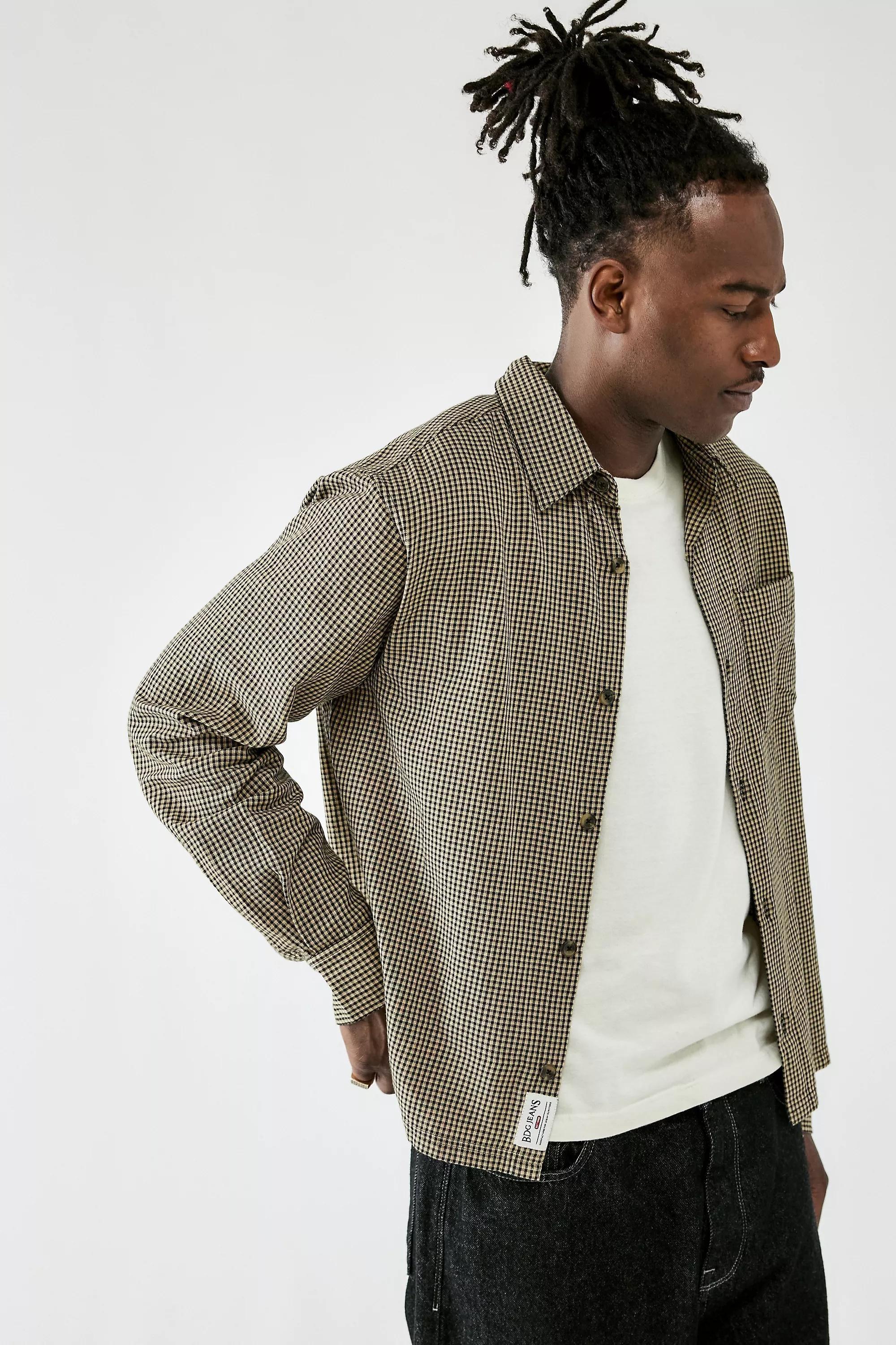 Beige UO Mini Check Overshirt, , large image number 0