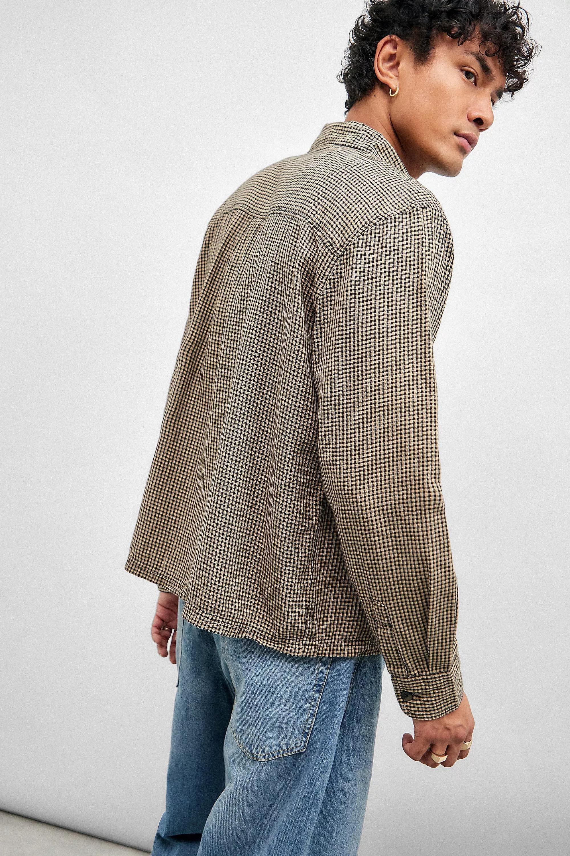 Beige UO Mini Check Overshirt, , large image number 4