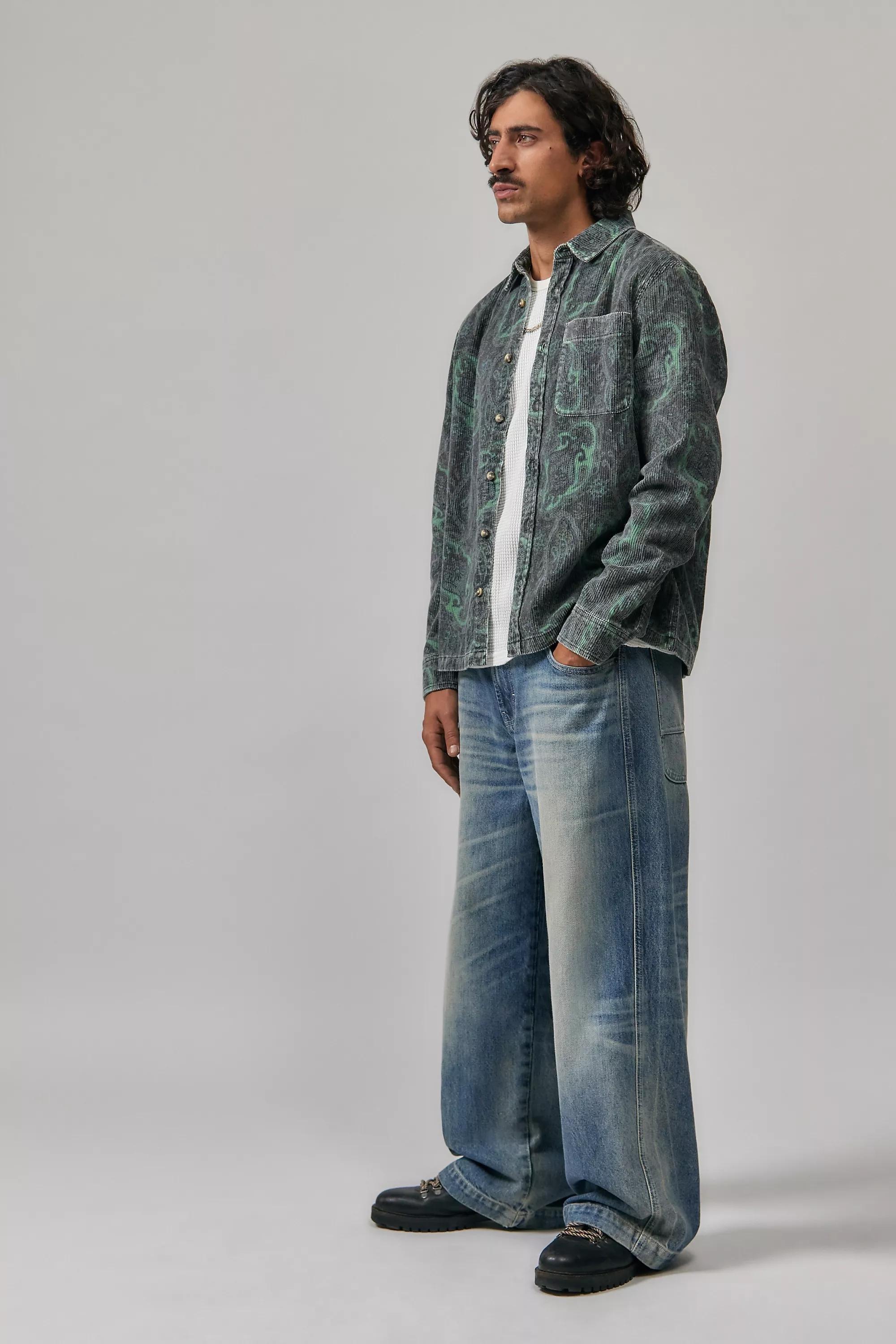 BOTANICAL MOTIF BDG Green Paisley Corduroy Long Sleeve Shirt, BOTANICAL MOTIF, large image number 2