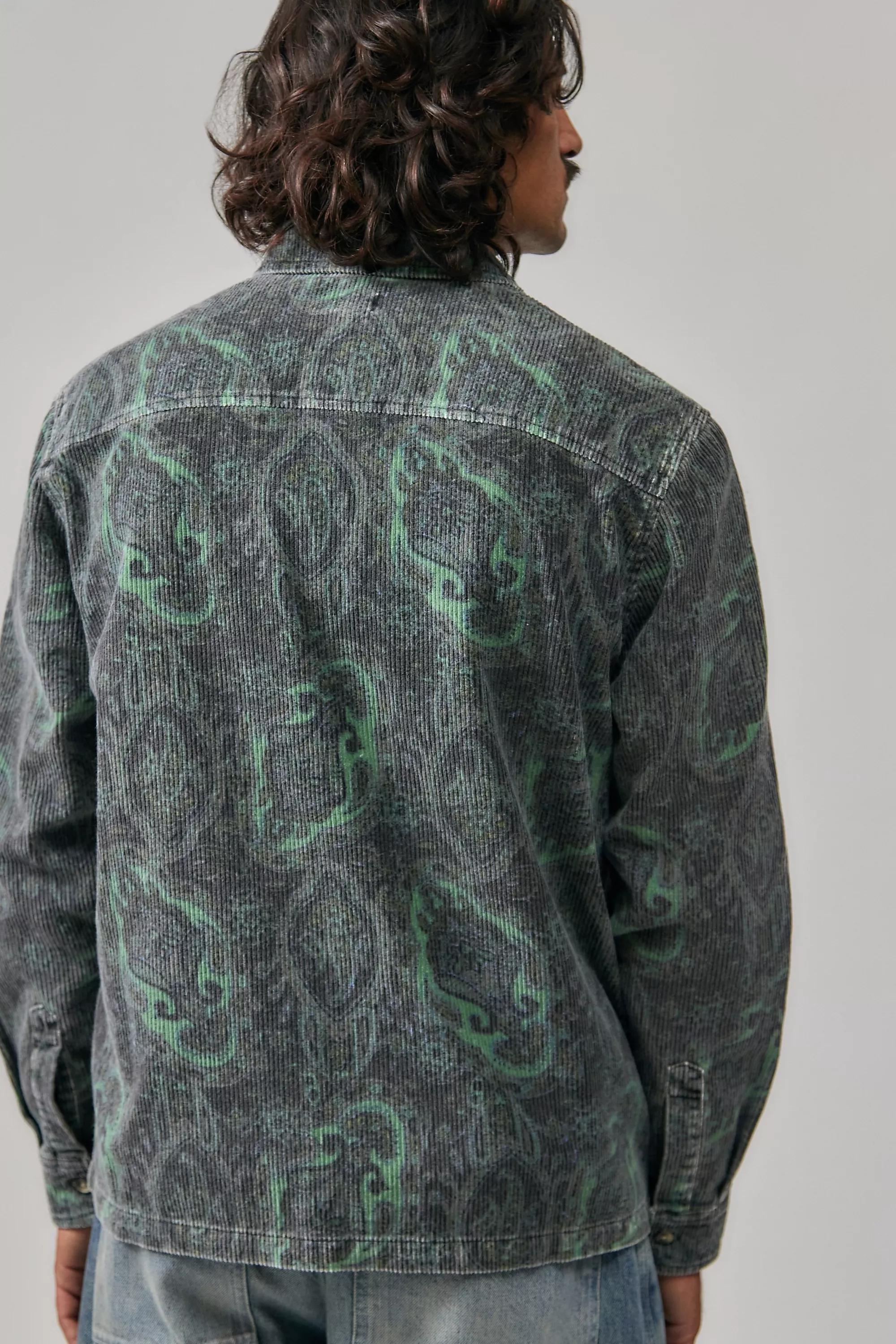 BOTANICAL MOTIF BDG Green Paisley Corduroy Long Sleeve Shirt, BOTANICAL MOTIF, large image number 3