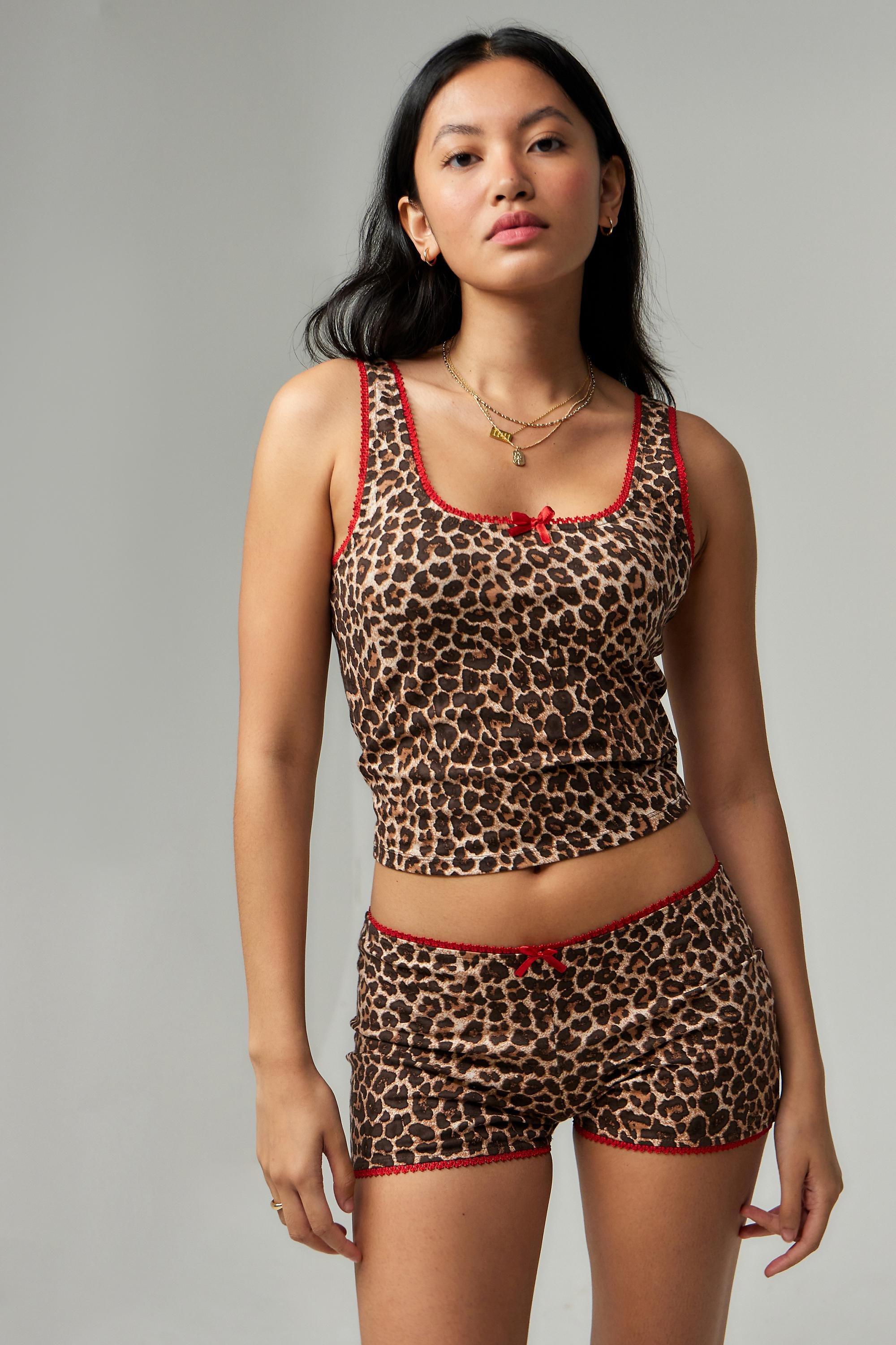 Brown Motel Kicki Leopard Print Micro Shorts, , large image number 1