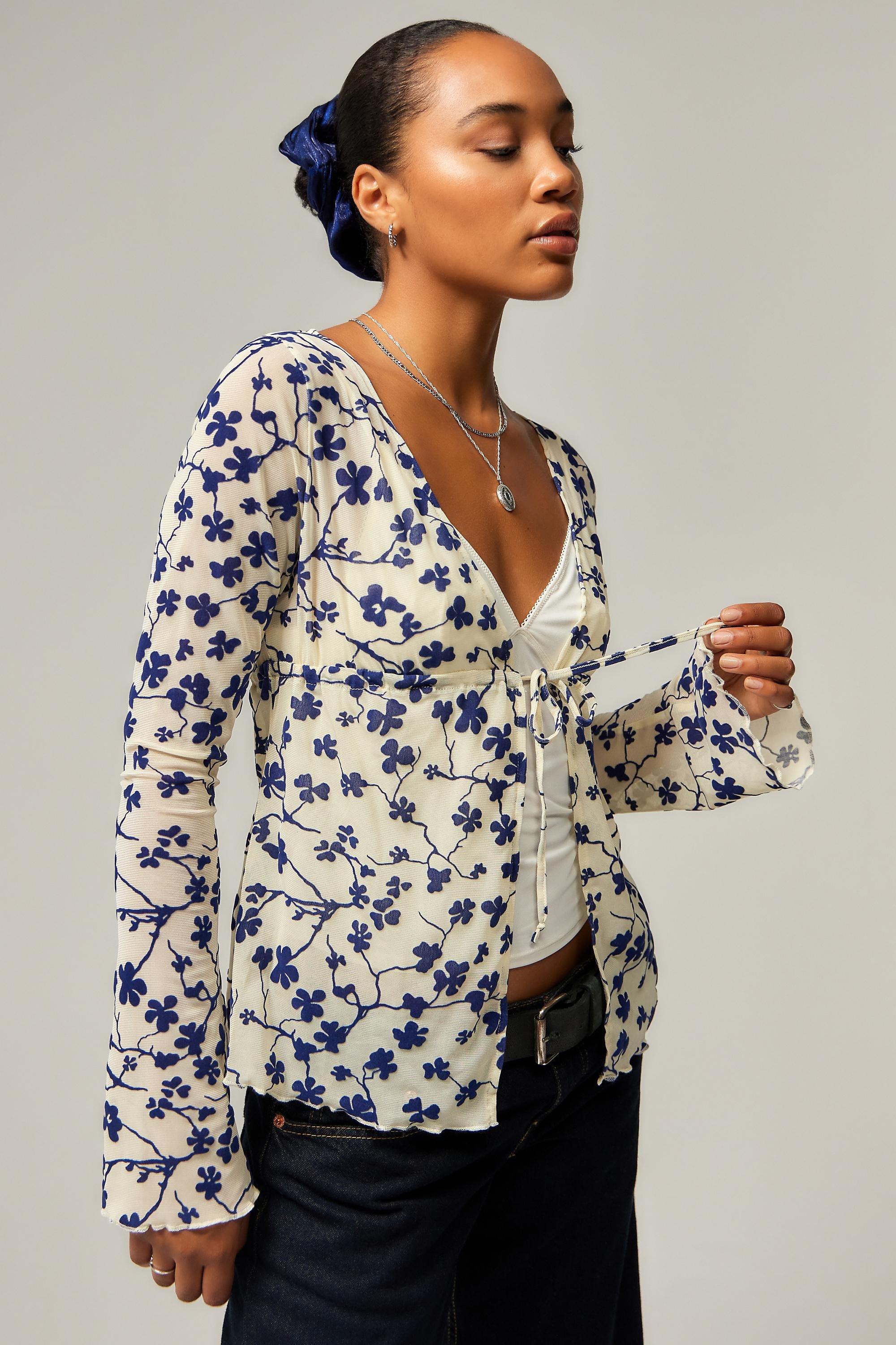 Creme Motel Flocked Mesh Top, , large image number 0