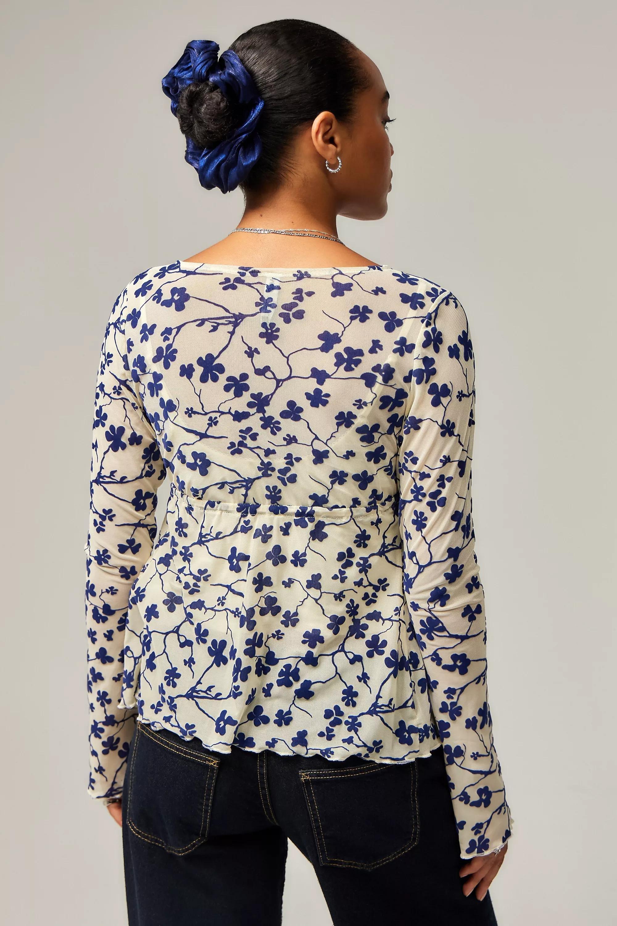 Creme Motel Flocked Mesh Top, , large image number 3