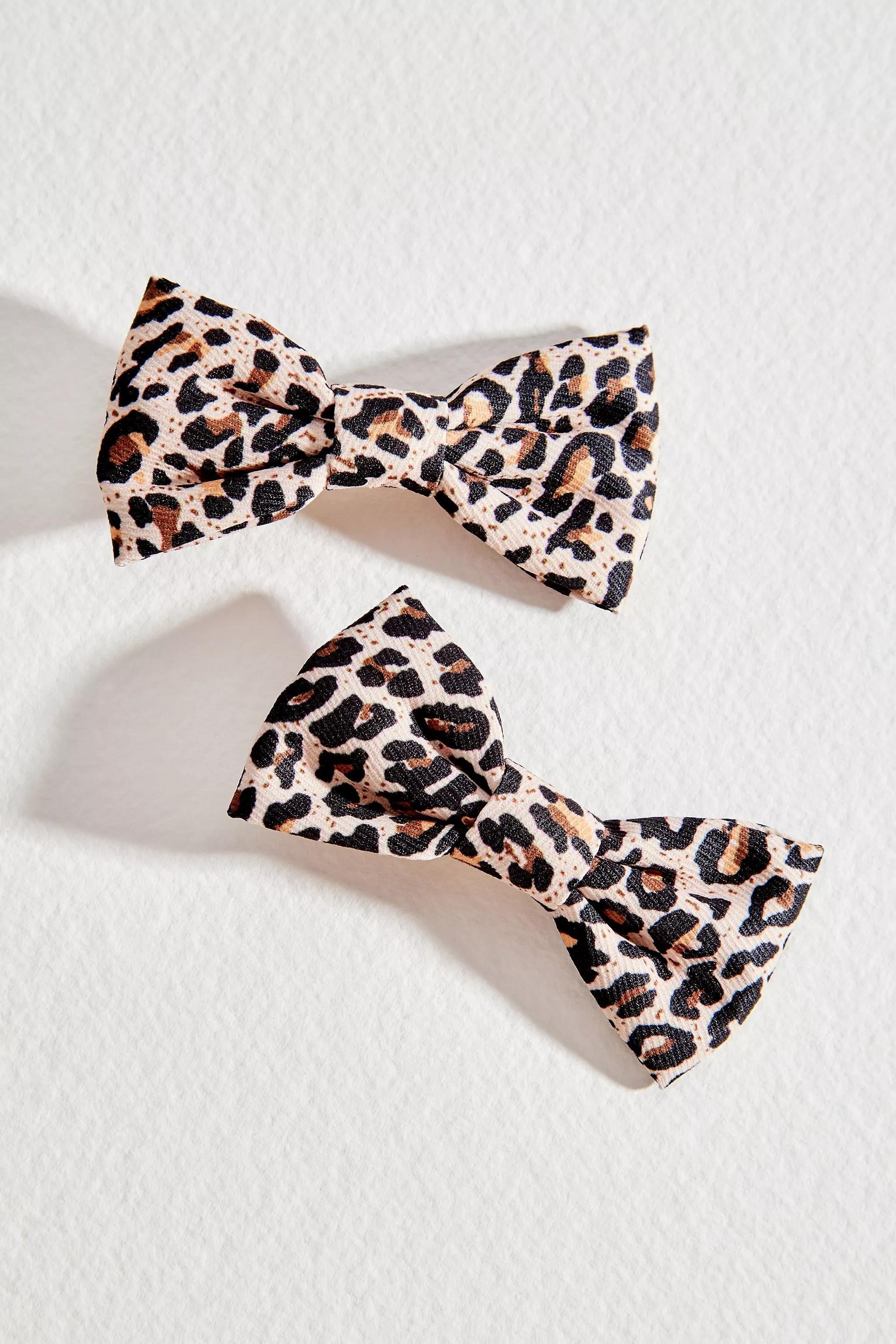 Brown Motif Iris Check Mini Bow Clips, BRN MOTIF, large image number 1