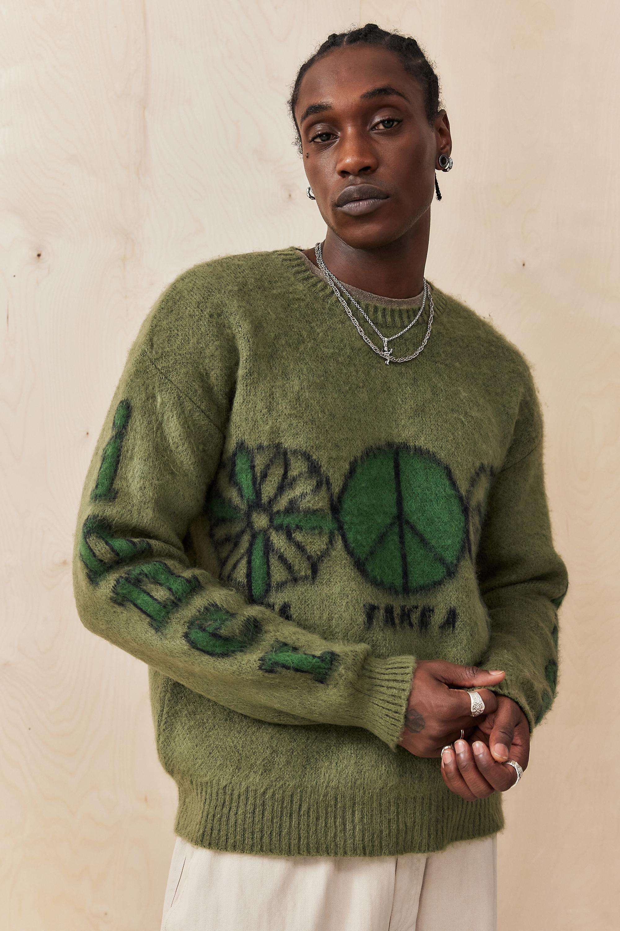 Green Uo Peace Knit Jumper, , large image number 0